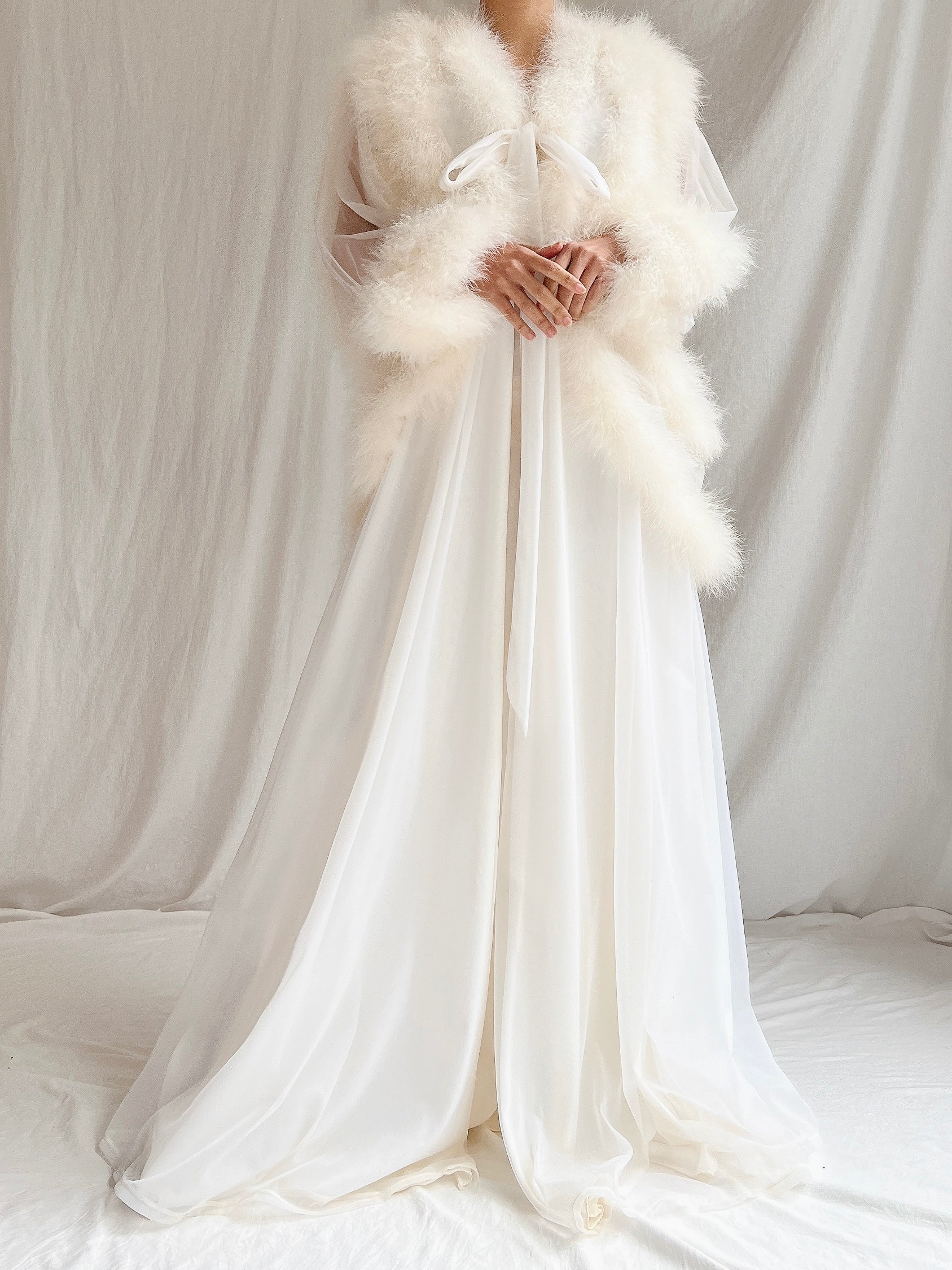 Vintage Sheer Marabou Feather Dressing Robe - OSFM