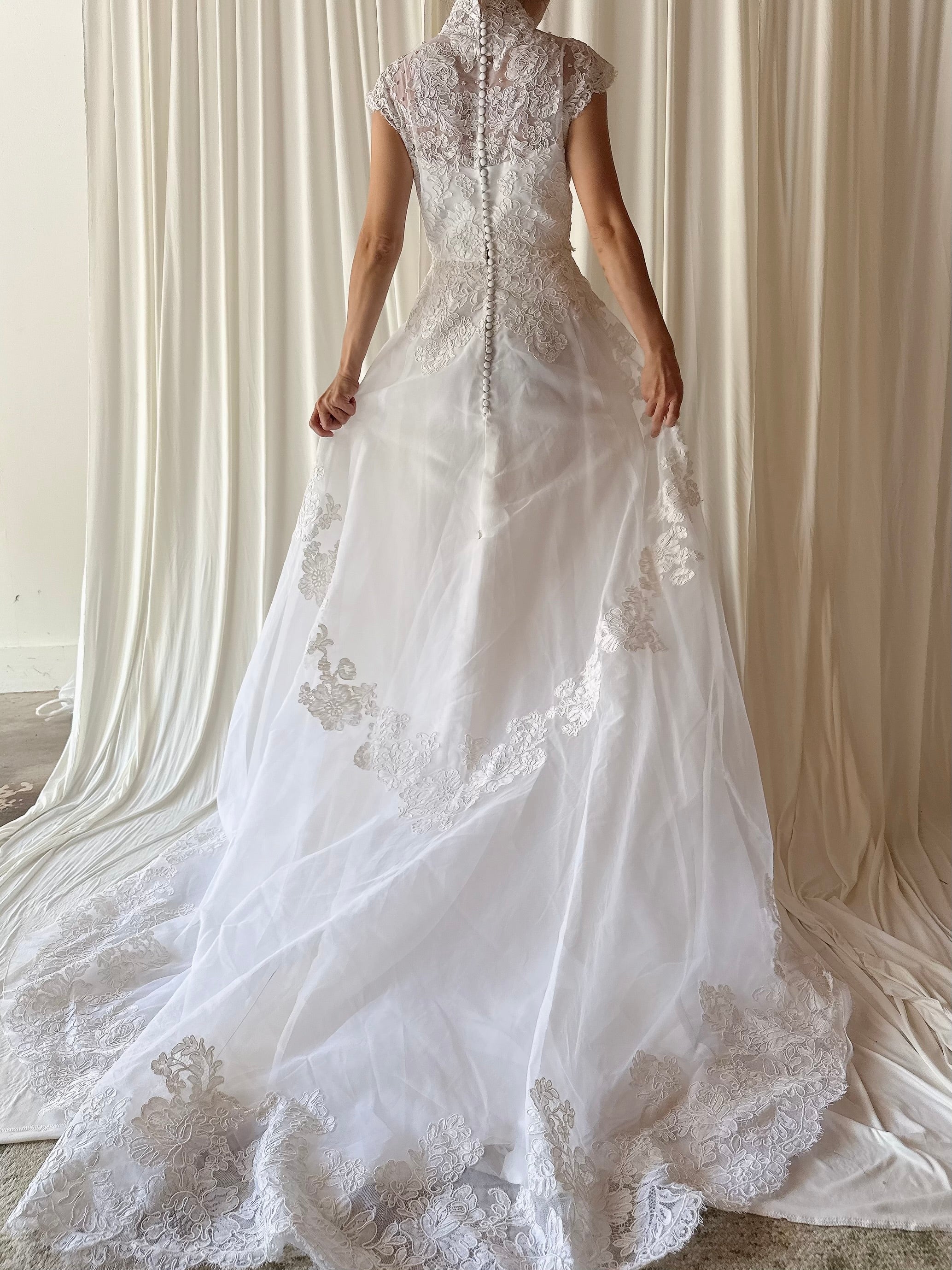 1960s Alecon Lace and Organza Gown - S/M
