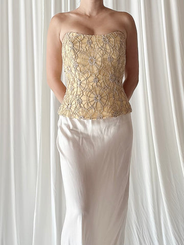 Vintage Silk Crochet Bustier Top - Size L