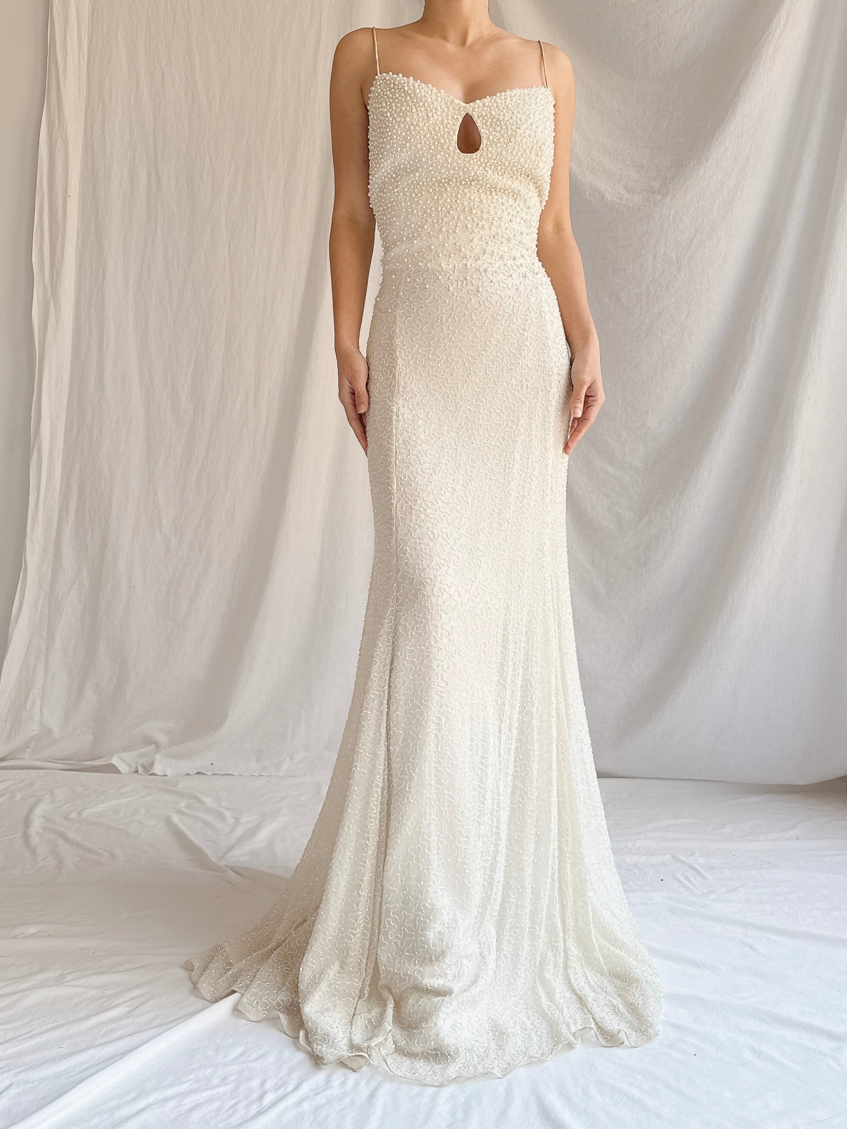 Vintage Silk Pearl Beaded Gown - M