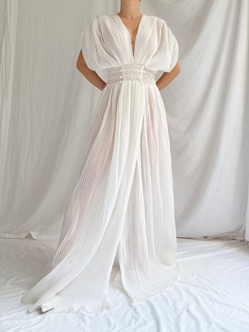 1960s Reversible Crystal Pleat Sheer Tricot Gown -  S