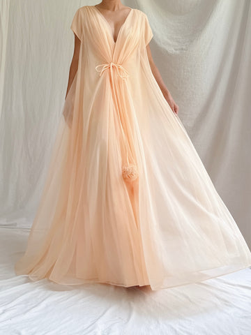 1950s Apricot Tricot Dressing Robe - OSFM