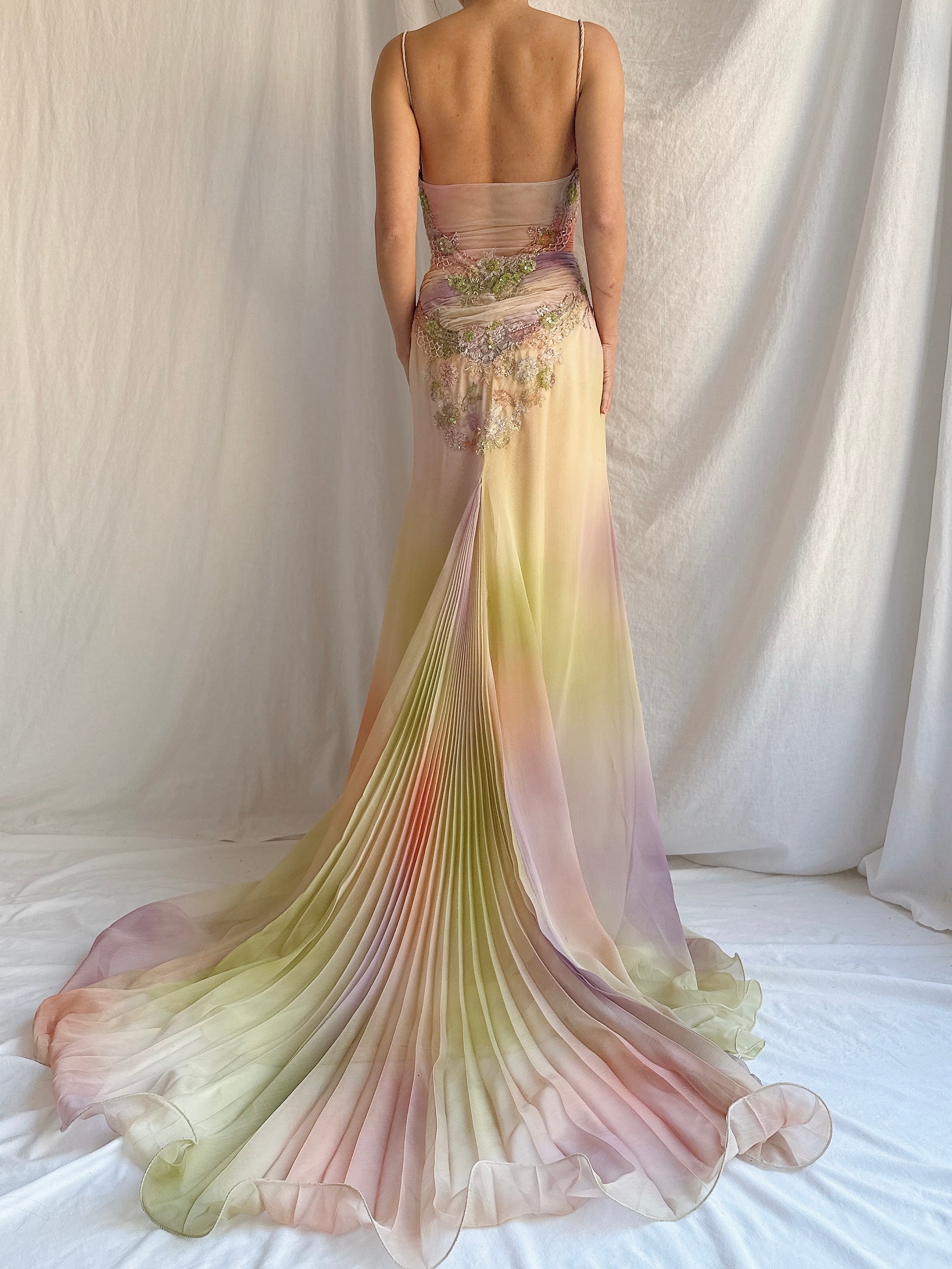 Vintage Couture Handbeaded Ombre Gown - S/M