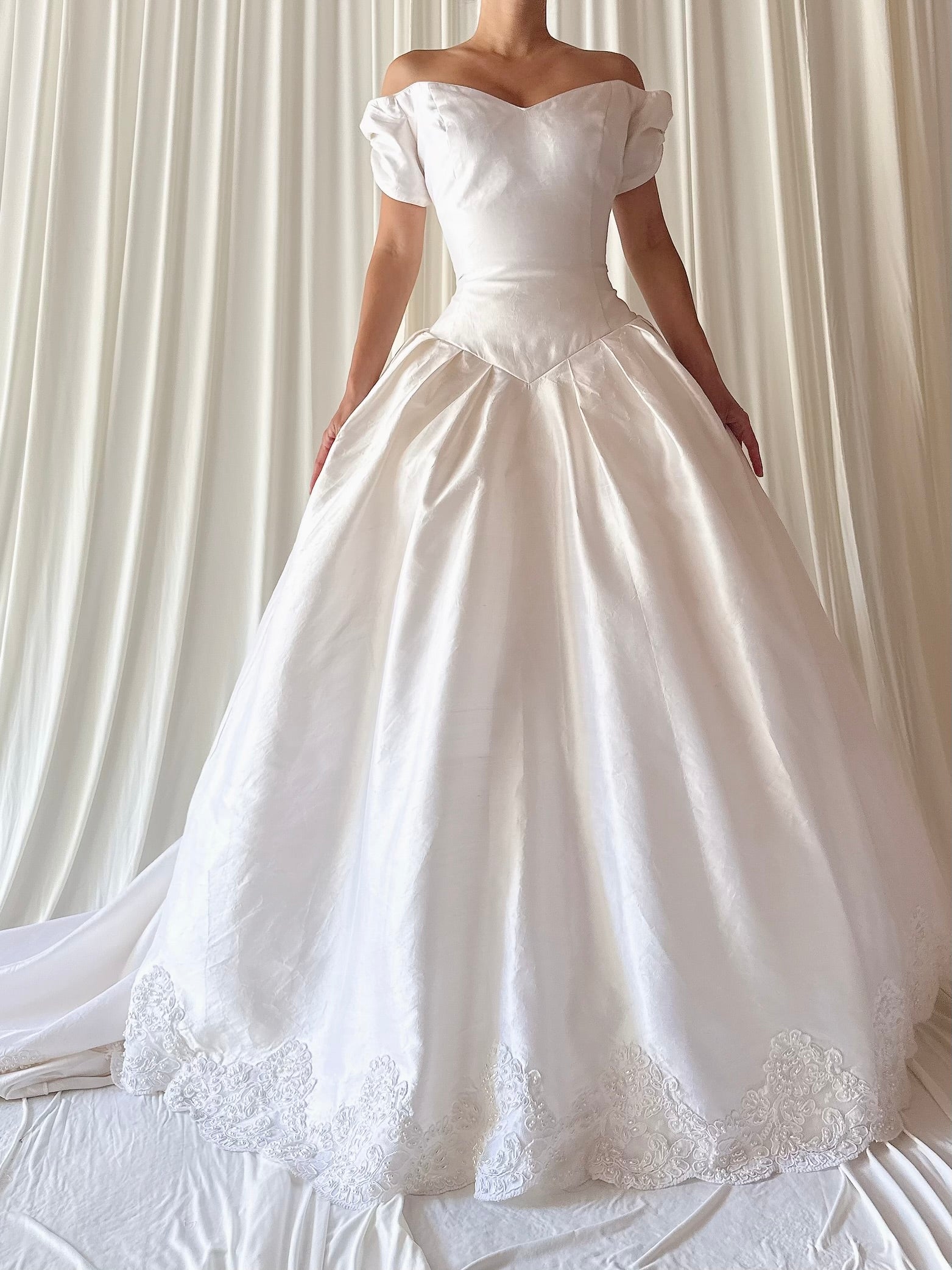 Vintage Ivory Raw Silk Gown - M