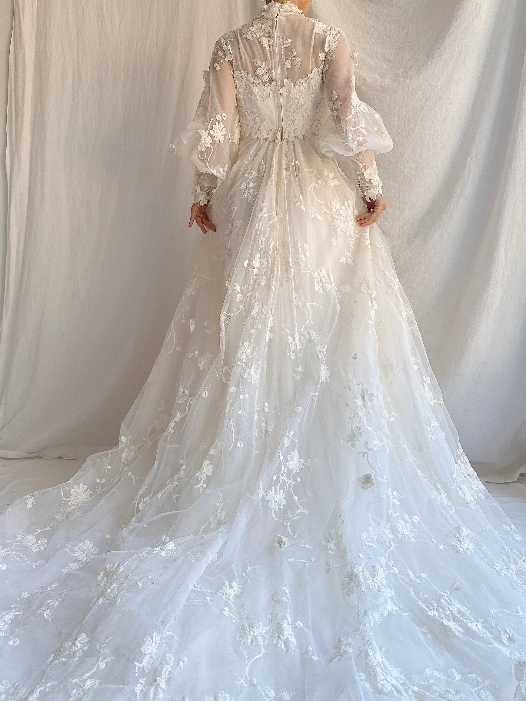 Vintage Embroidered Tulle 3D Gown - S