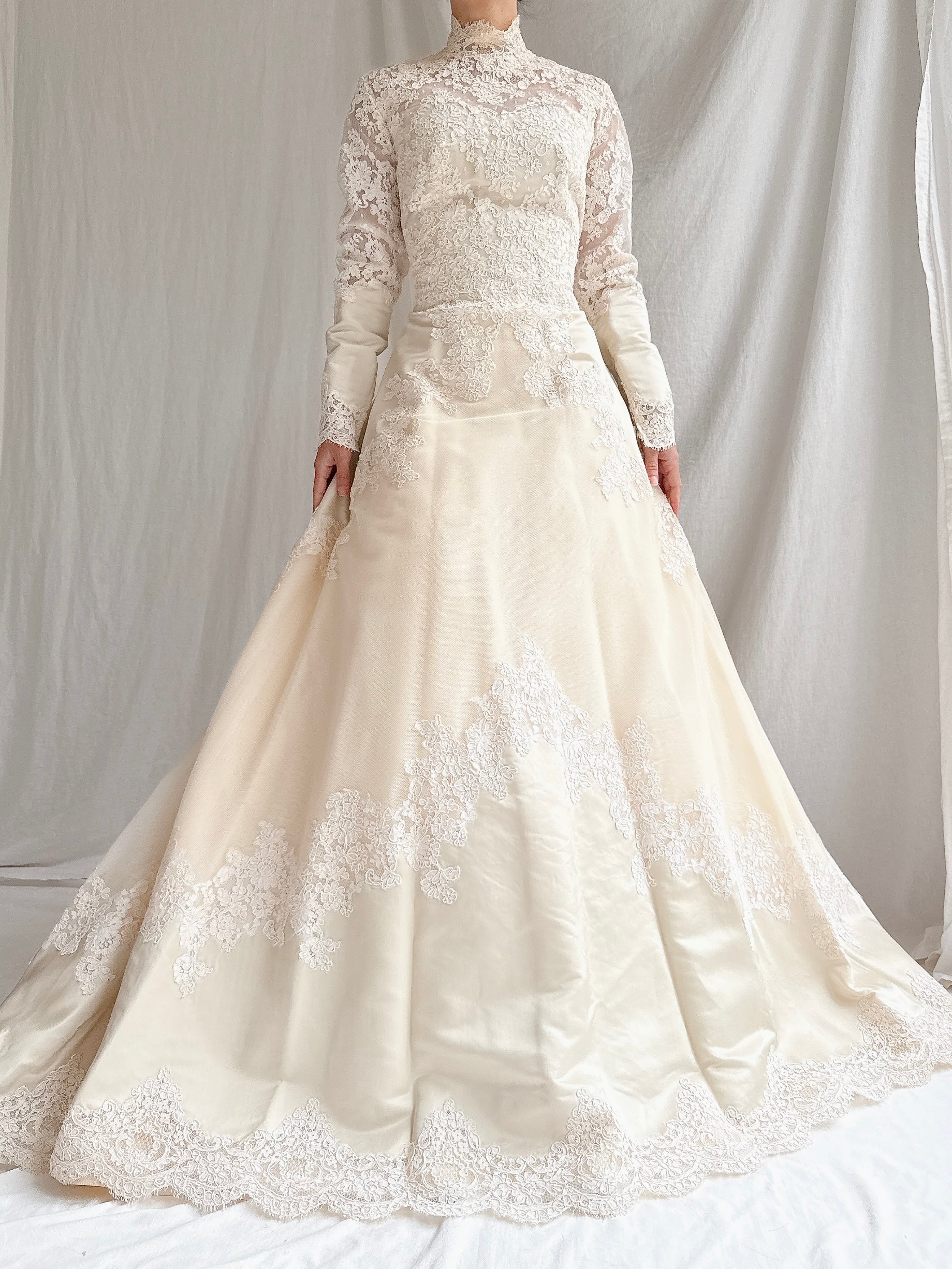 1960S Silk and Tulle Lace Gown - S