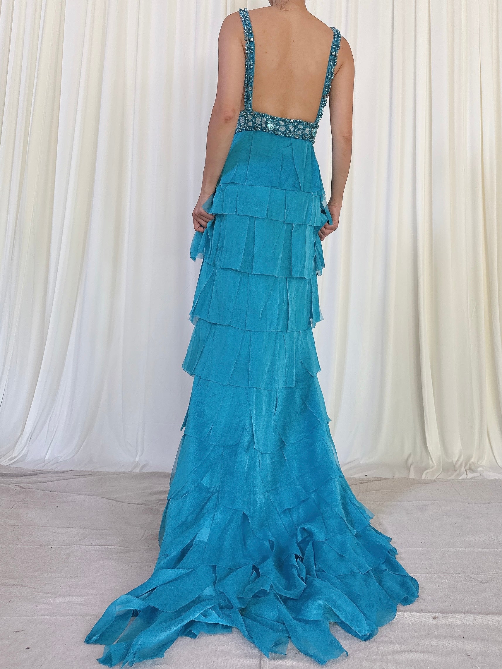 Vintage Blue Chiffon dress - EU 46/US 14