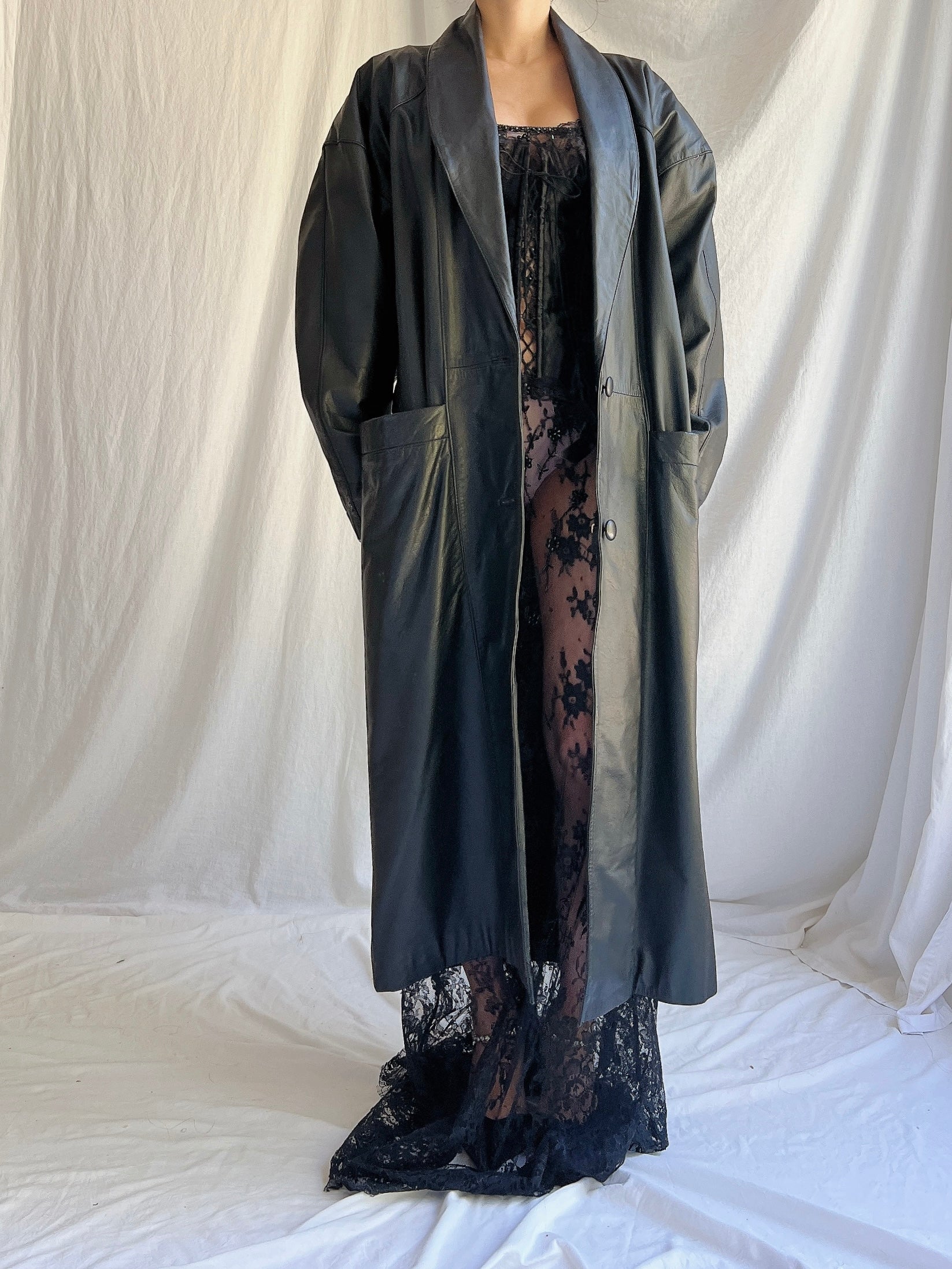 1990s Black Leather Coat - M/L