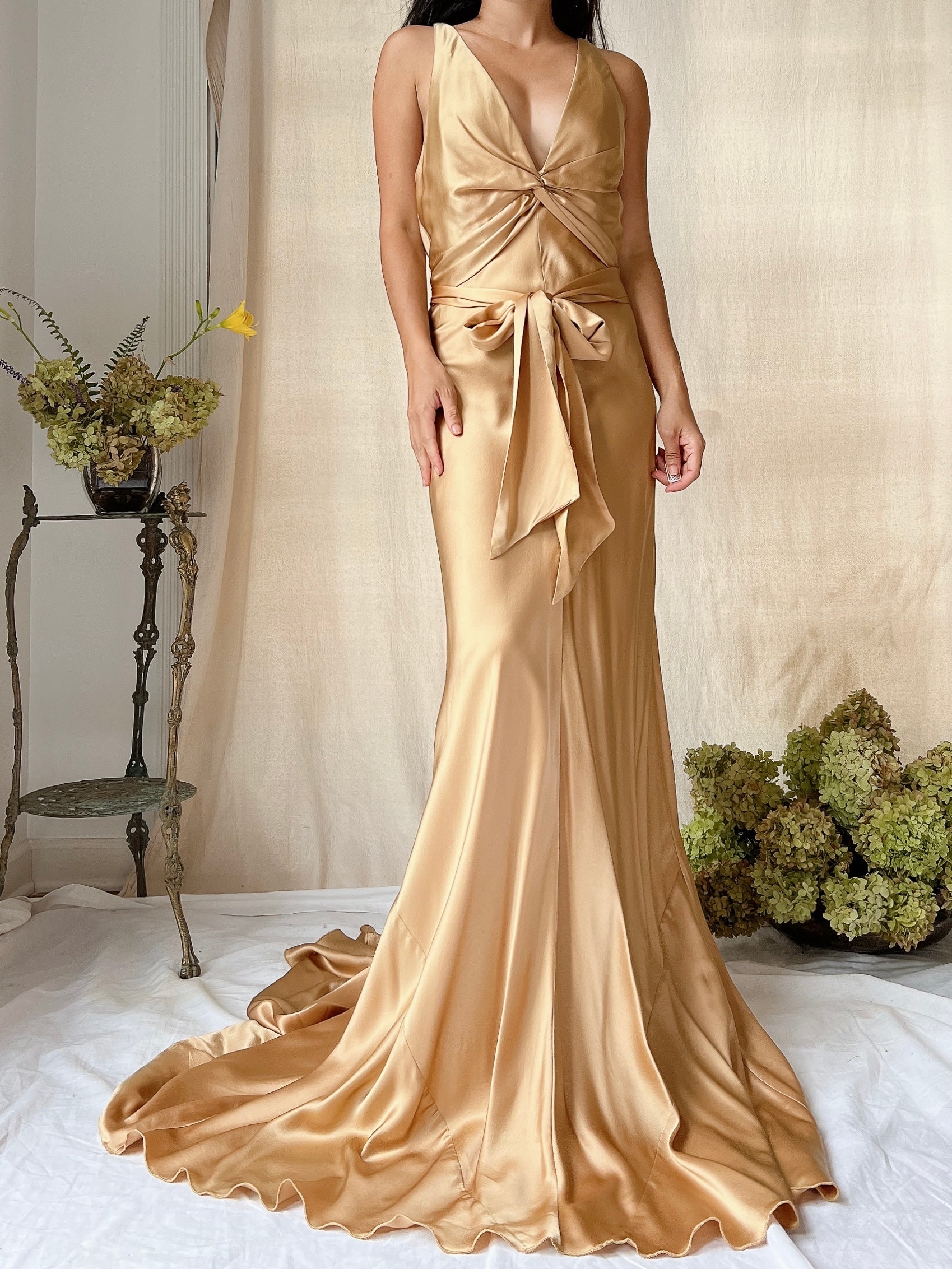 Vintage Gold Silk Bias Cut Gown - M/8 | G O S S A M E R Vintage Gold Silk Bias Cut Gown - M/8 | G O S S A M E R