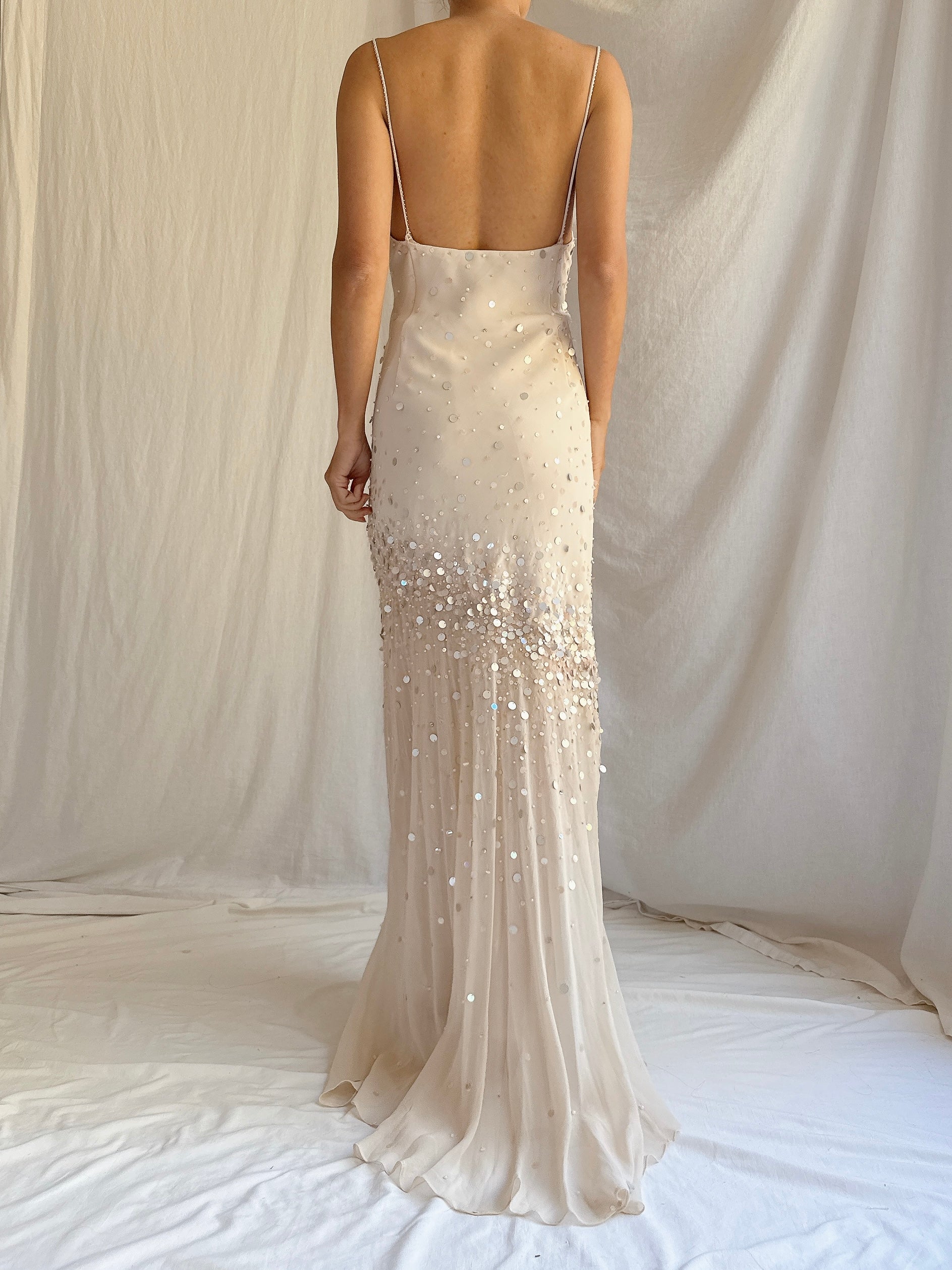 Vintage Beige Chiffon Gown - M/8