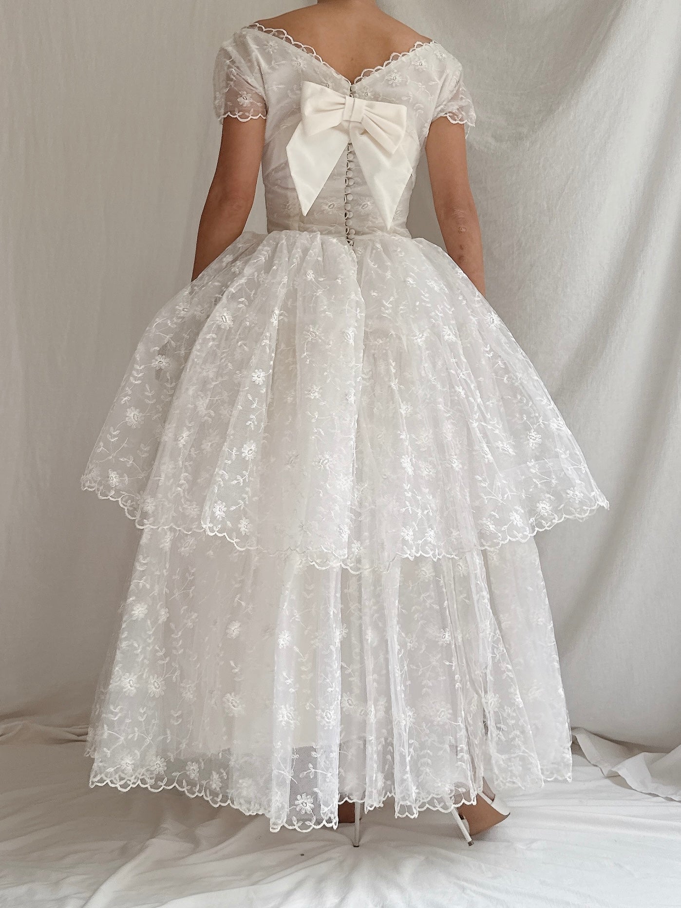 1950s Tulle Embroidered Dress - XS