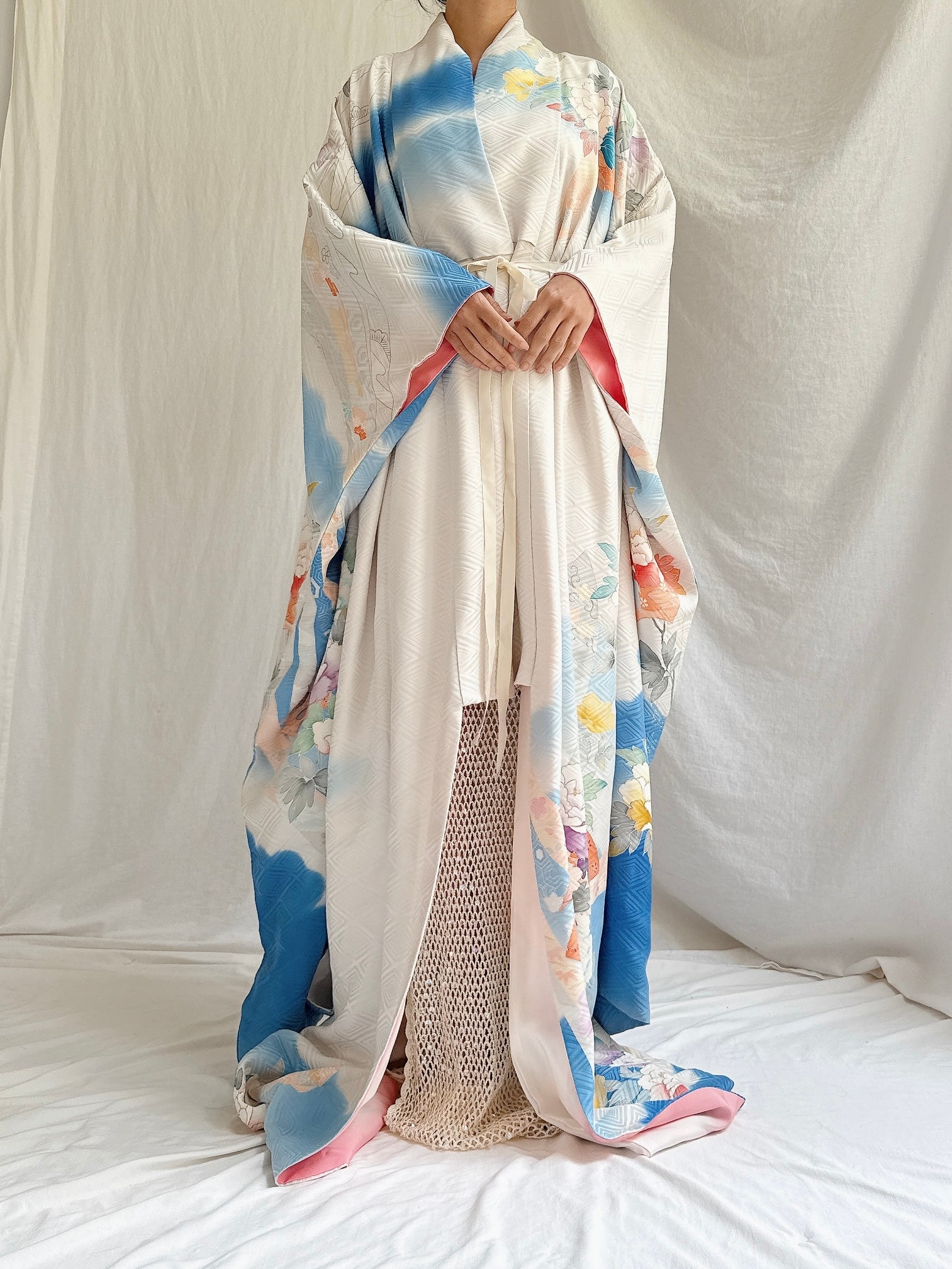 Vintage Silk Blue Kimono - OSFM