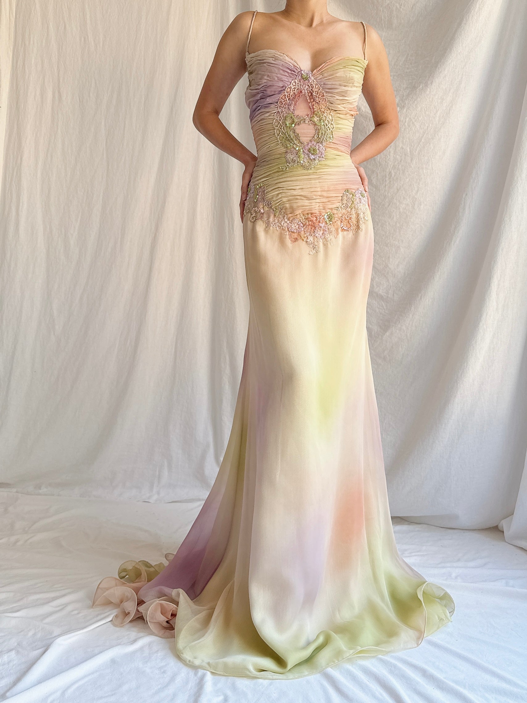 Vintage Couture Handbeaded Ombre Gown - S/M