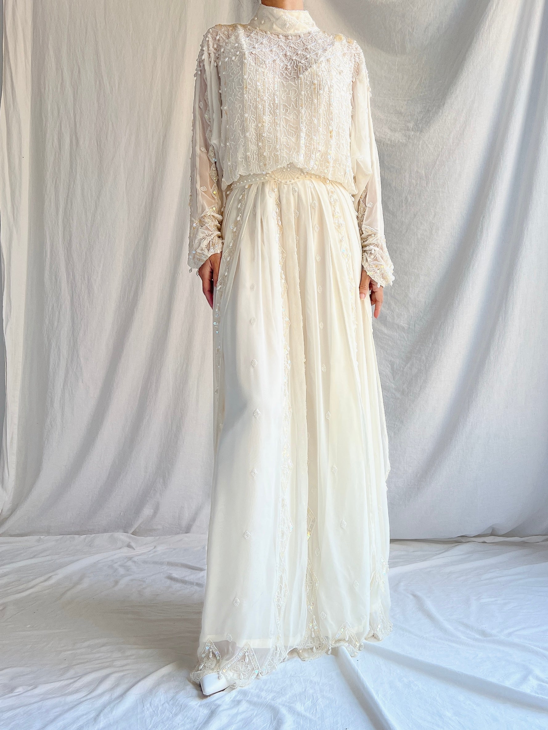 Vintage Chiffon Dolman Sleeves Gown - M