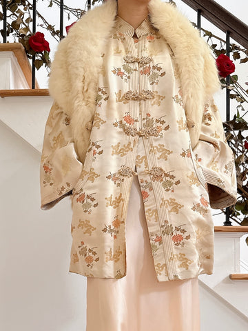 1950s Silk Jacket with fur Stole - Size M