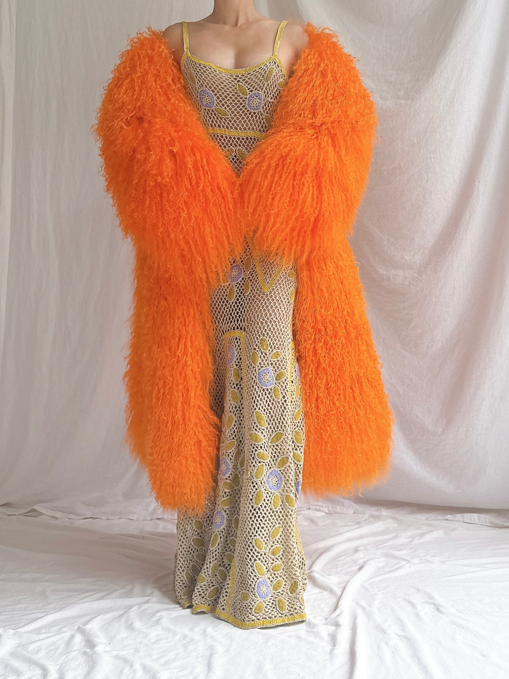 Vintage Sherbet Orange Mongolian Lamb Coat - M