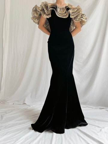 Vintage Velvet Off-the-Shoulder Gown - M