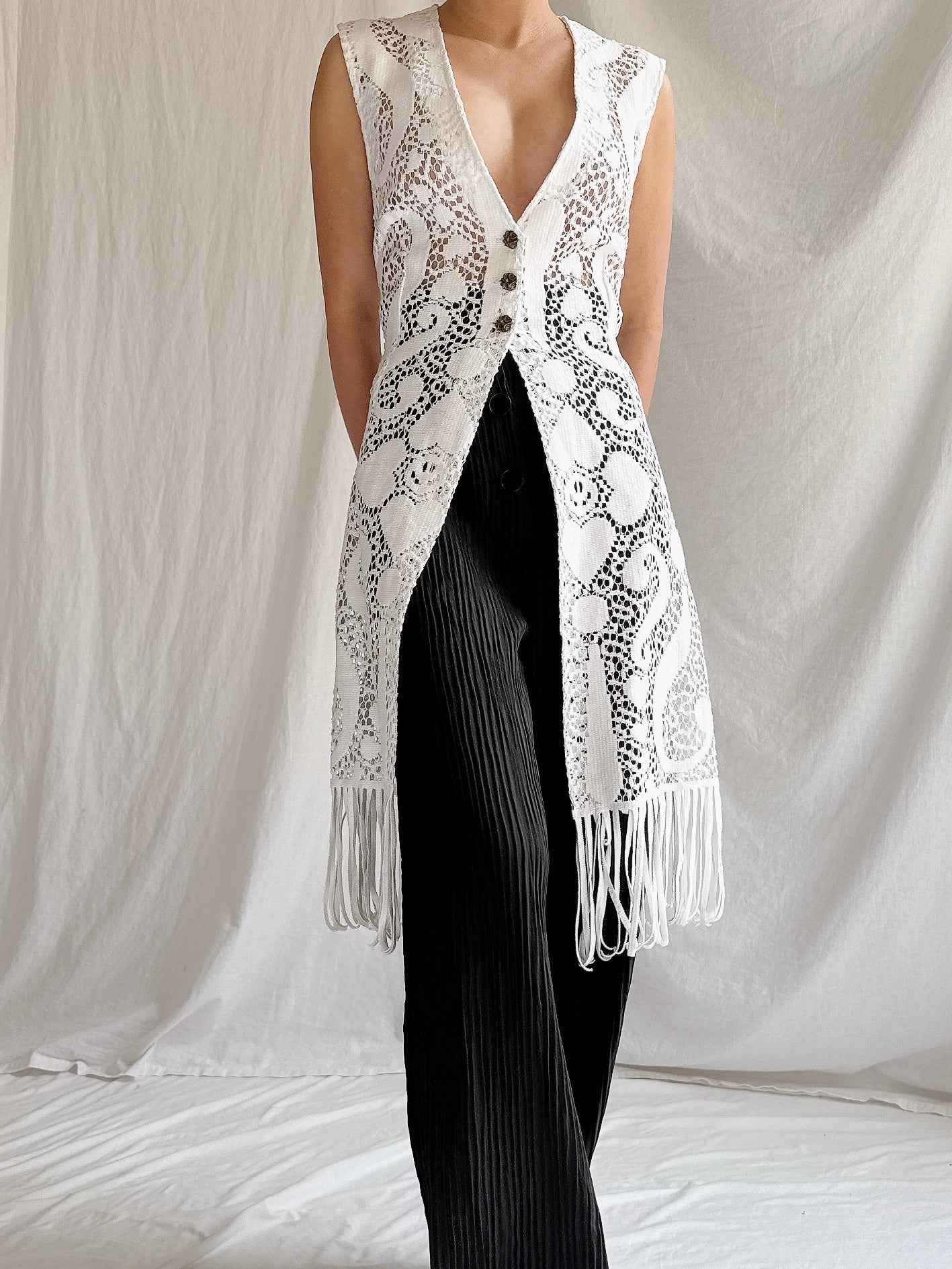 Vintage Carbur Fringe Duster Vest - S