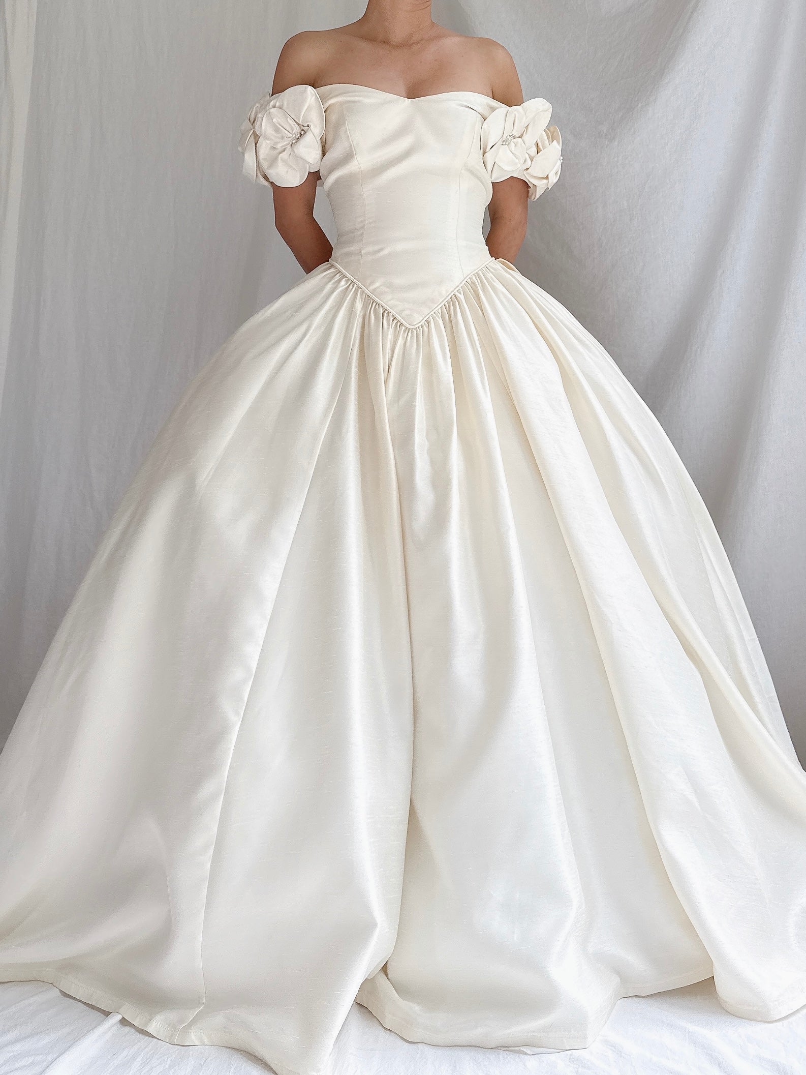 Vintage Raw Silk Basque Waist Gown - S