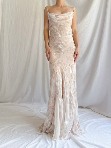 1990s Silk Devore Bias Cut Gown - M