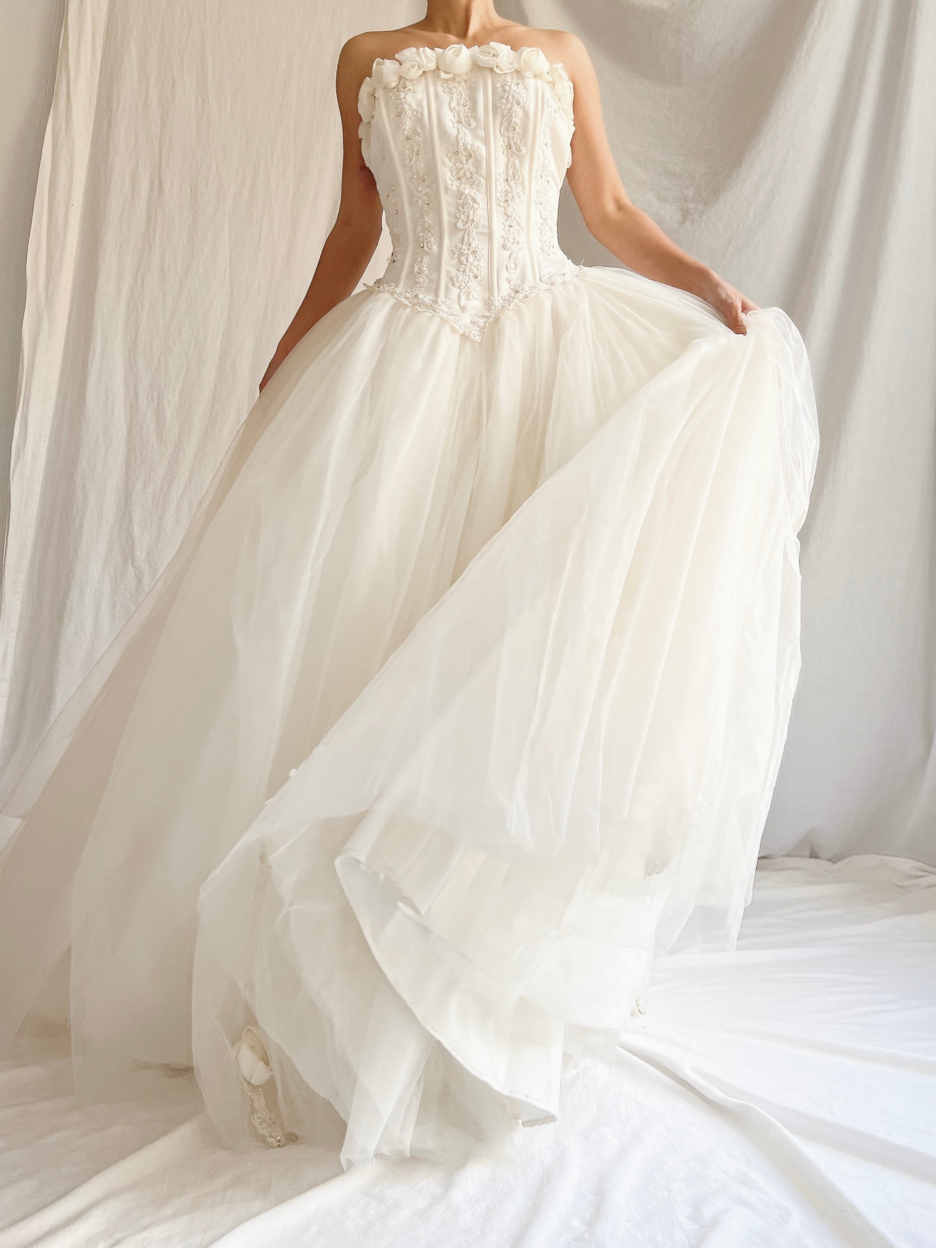 Vintage Strapless Tulle Gown - S