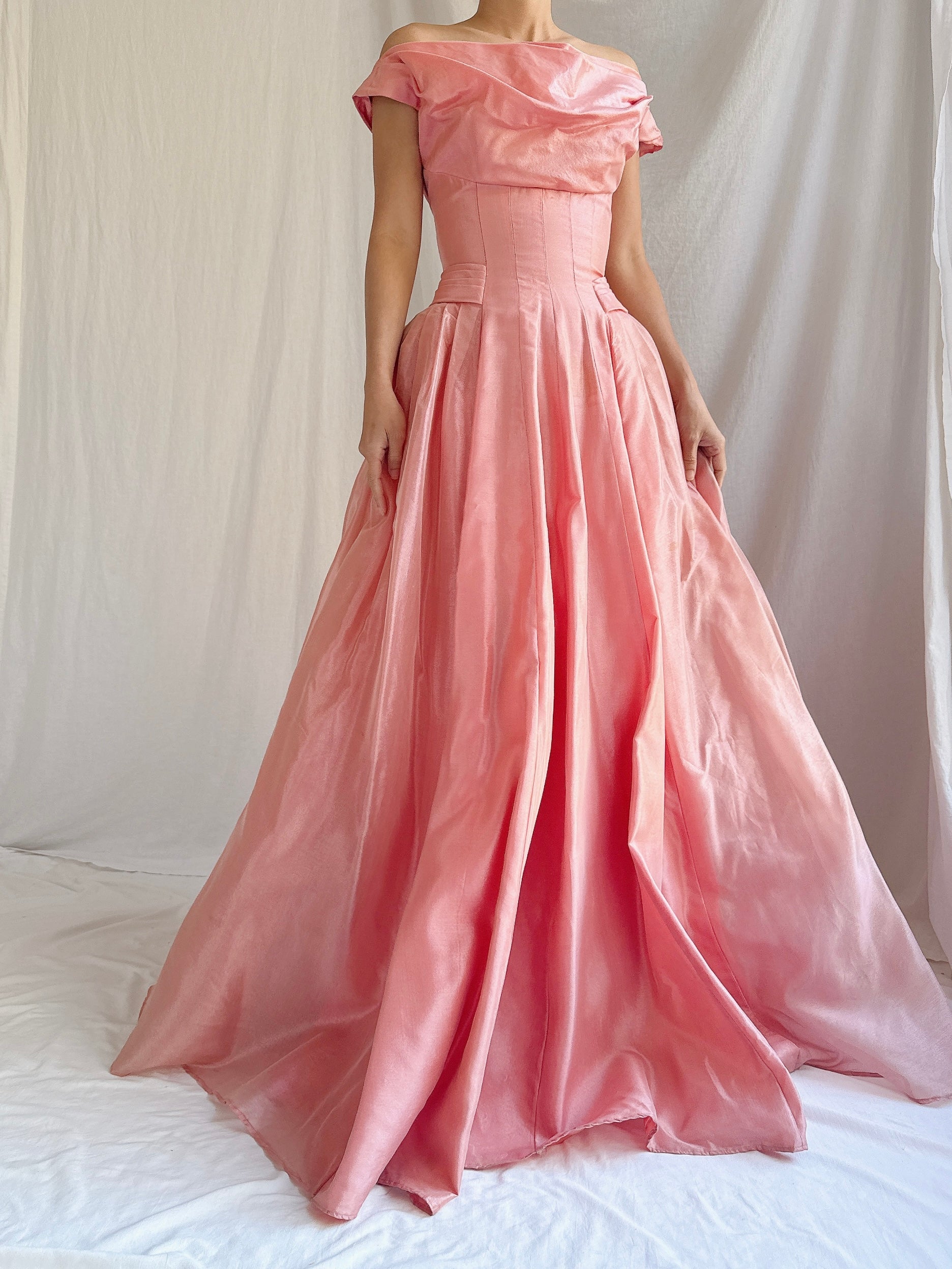 1950s Coral Silk Gown - S