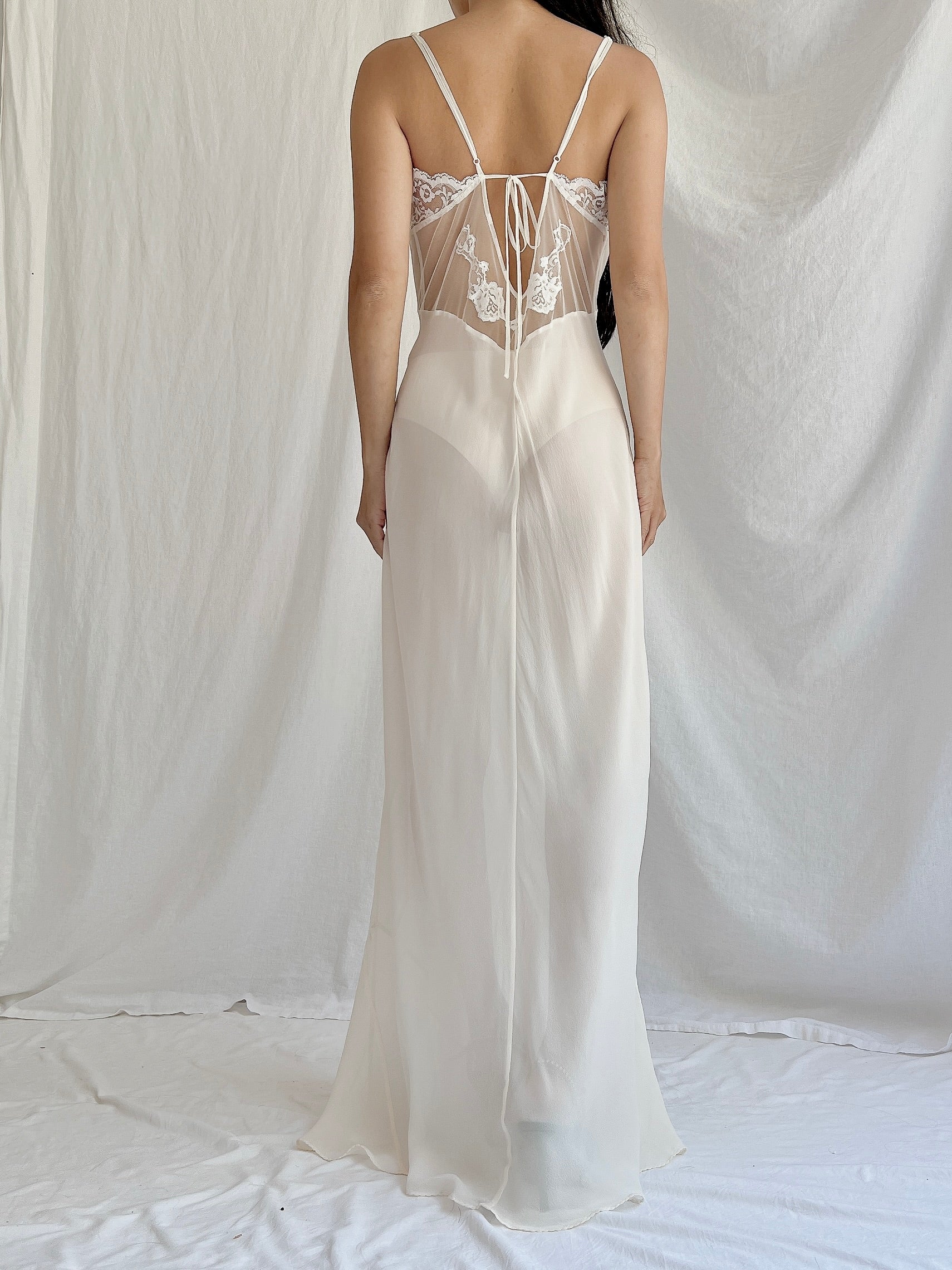 Vintage Sheer Silk Chiffon Slip Gown - M