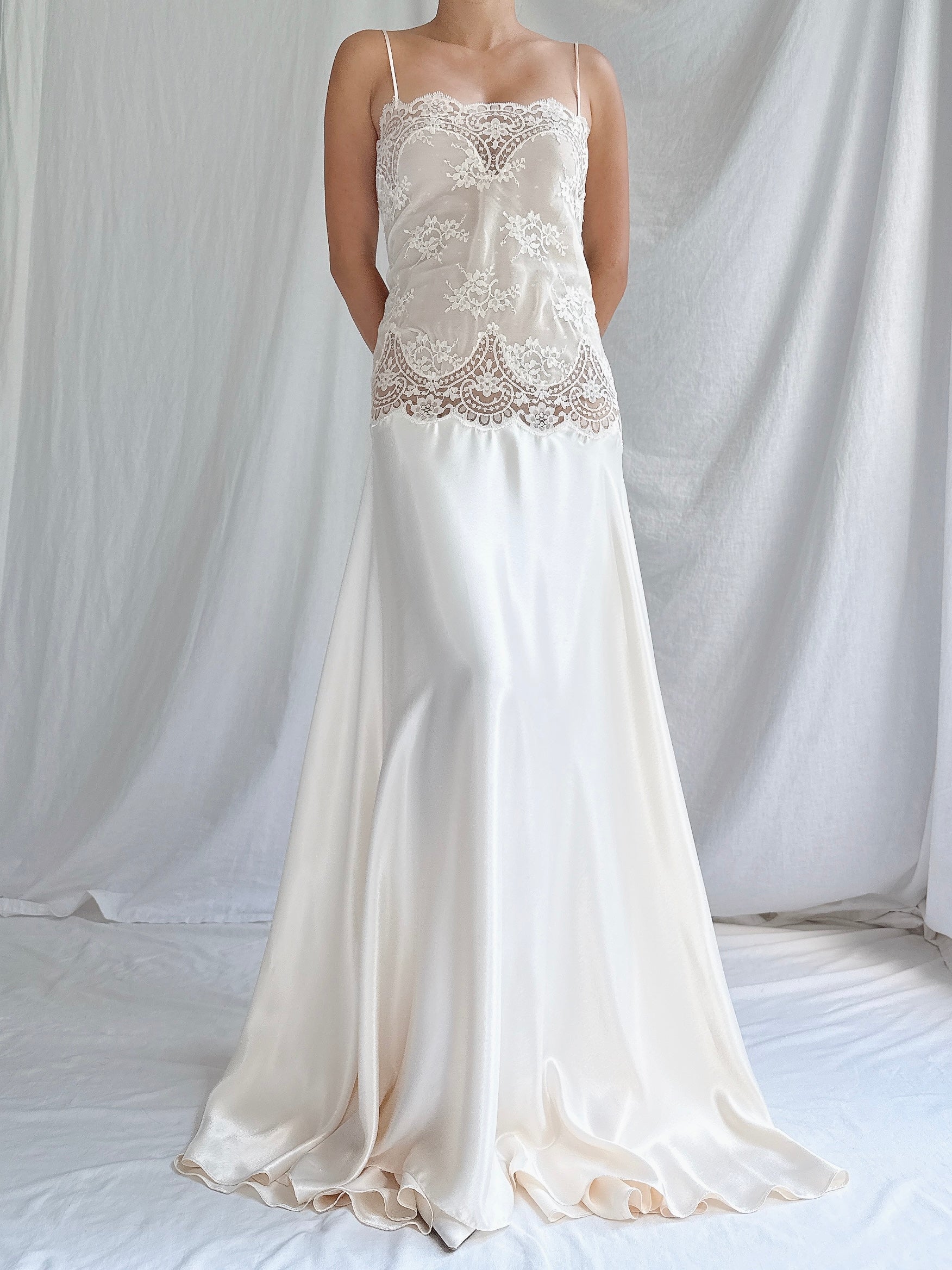 Vintage Lace & Satin Slip Dress - M