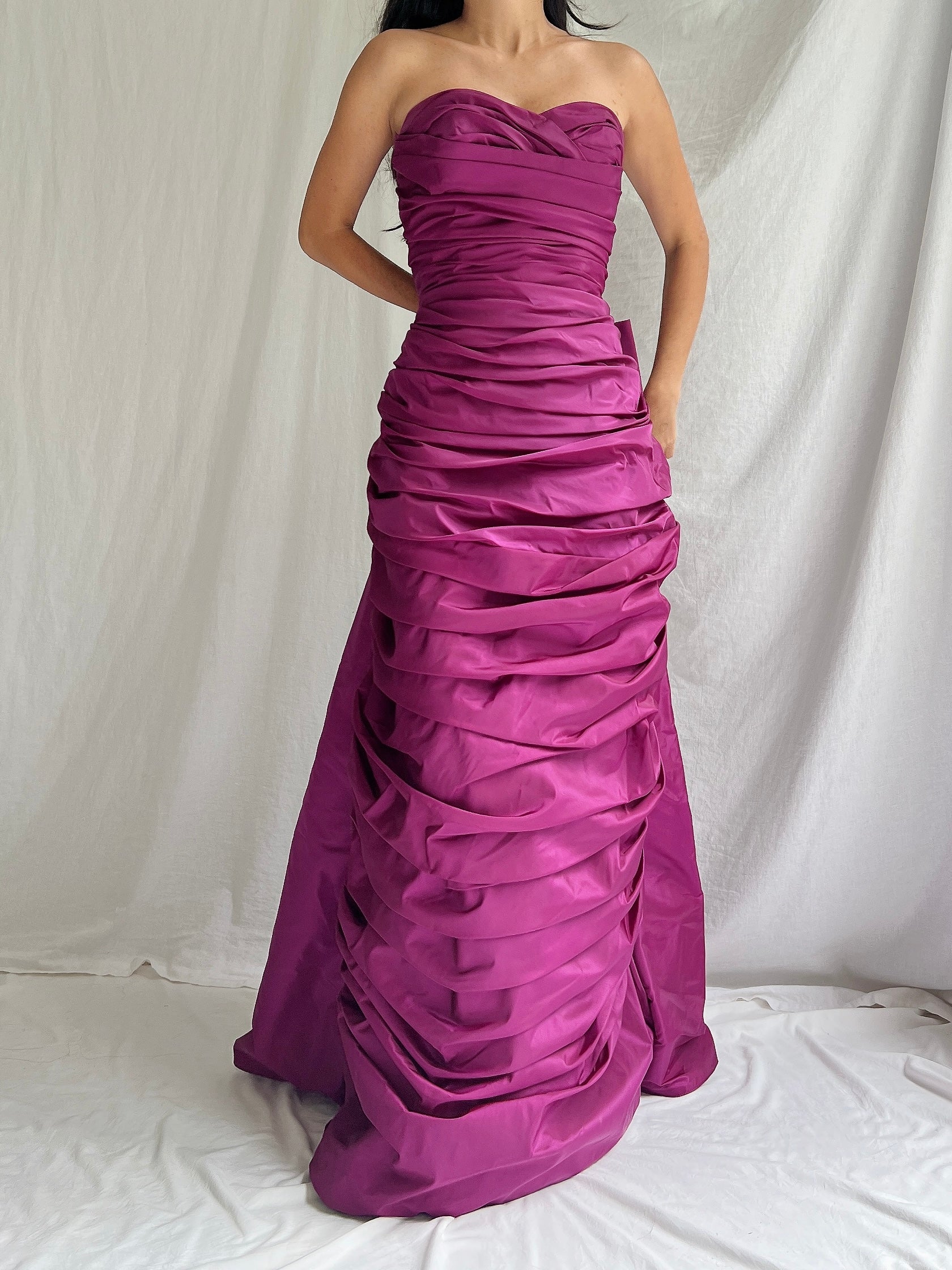 1990s Victor Costa Ruche Gown - S/6