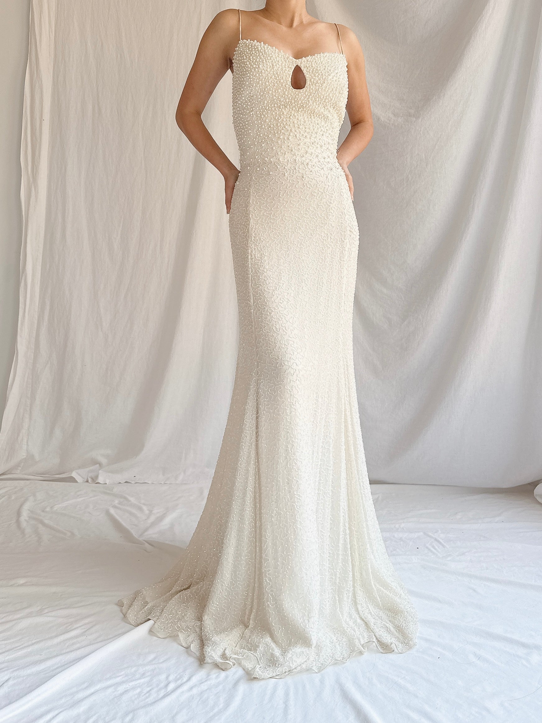 Vintage Silk Pearl Beaded Gown - M