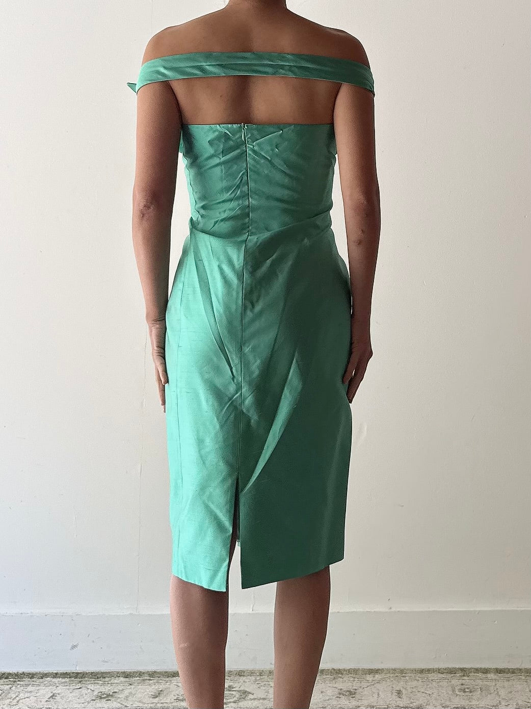 Vintage Teal Silk Halter Dress - FR40