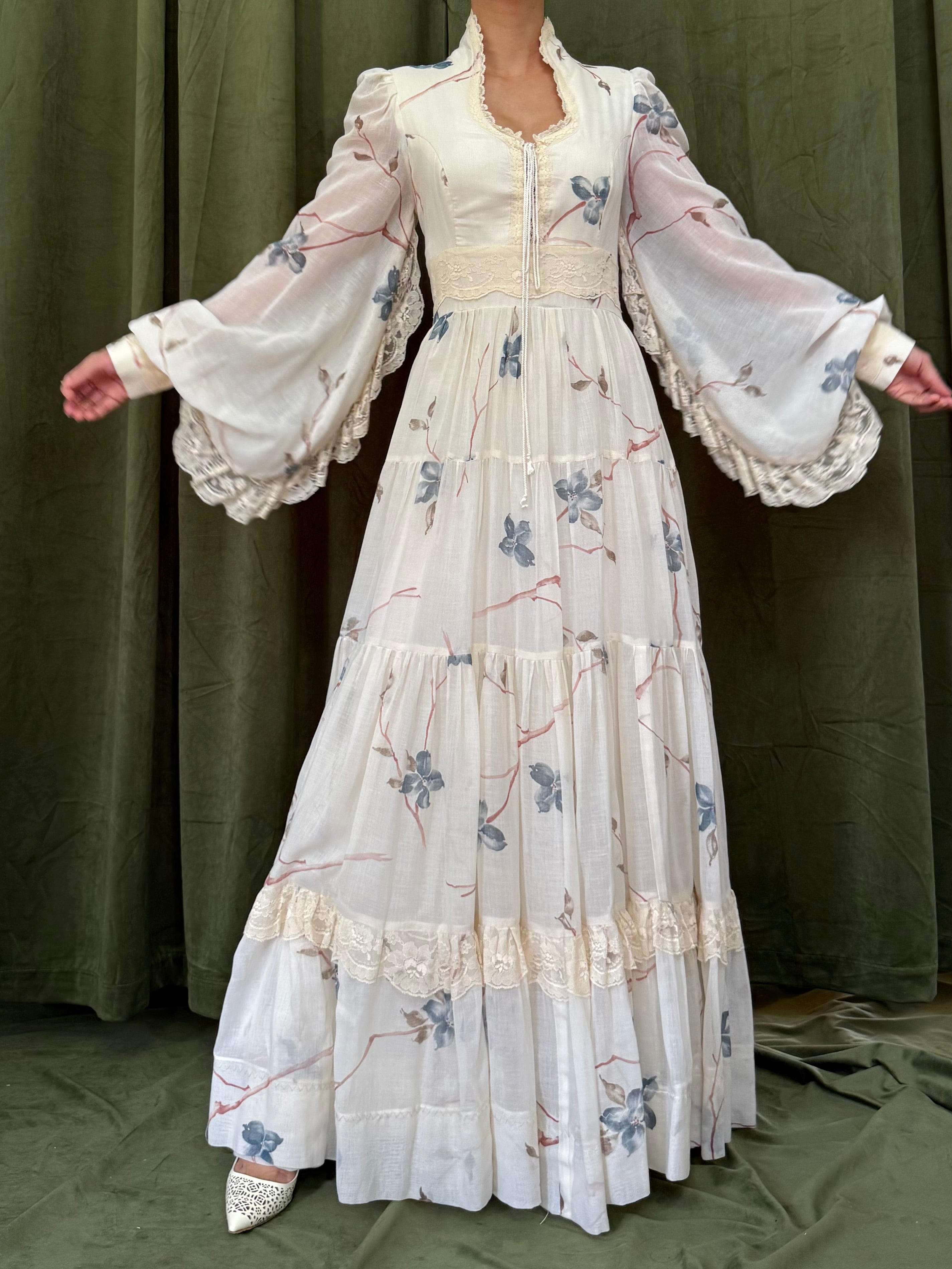 1970s Rare Gunne Sax Cotton Poet Sleeve Dress - S