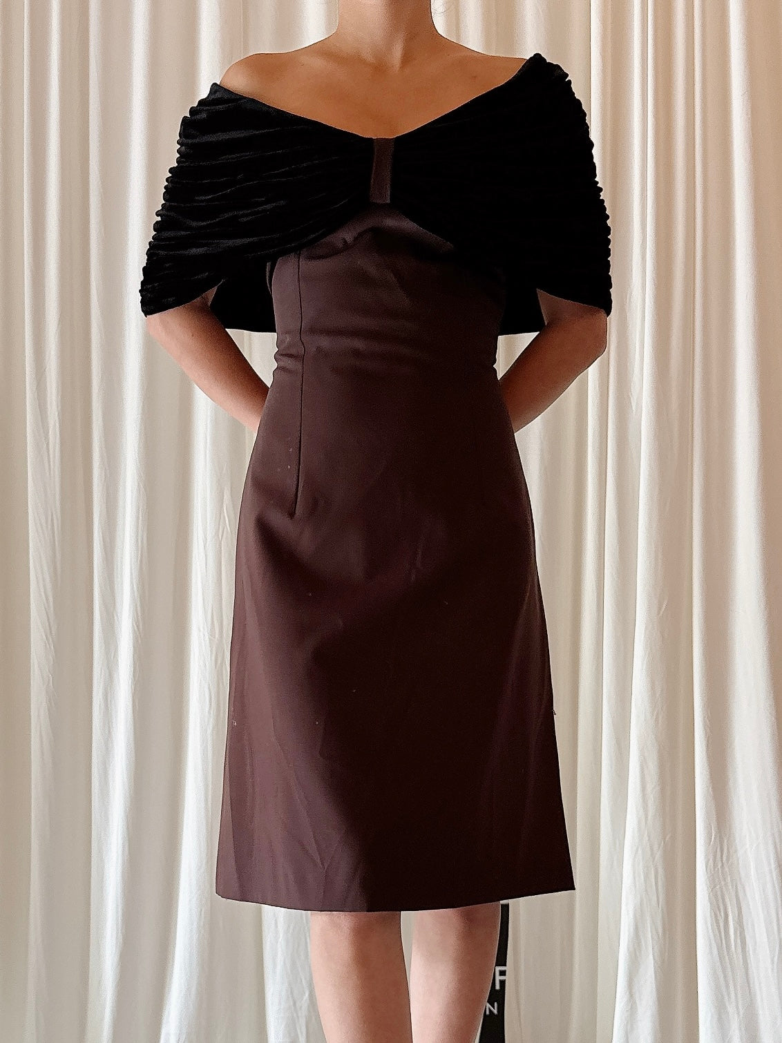 Vintage Cottonade Brown Short Dress - Size 36
