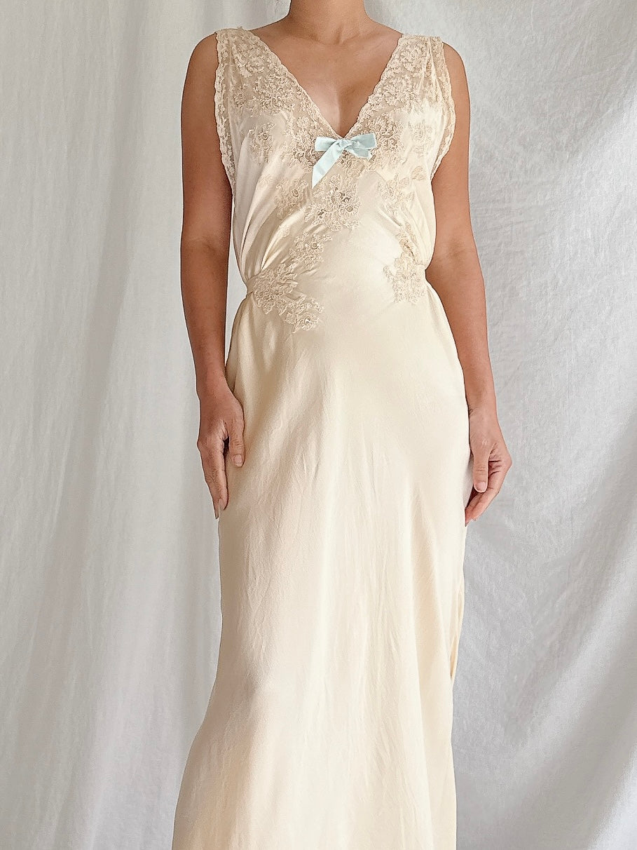 1930s Butter Silk Slip Gown - S