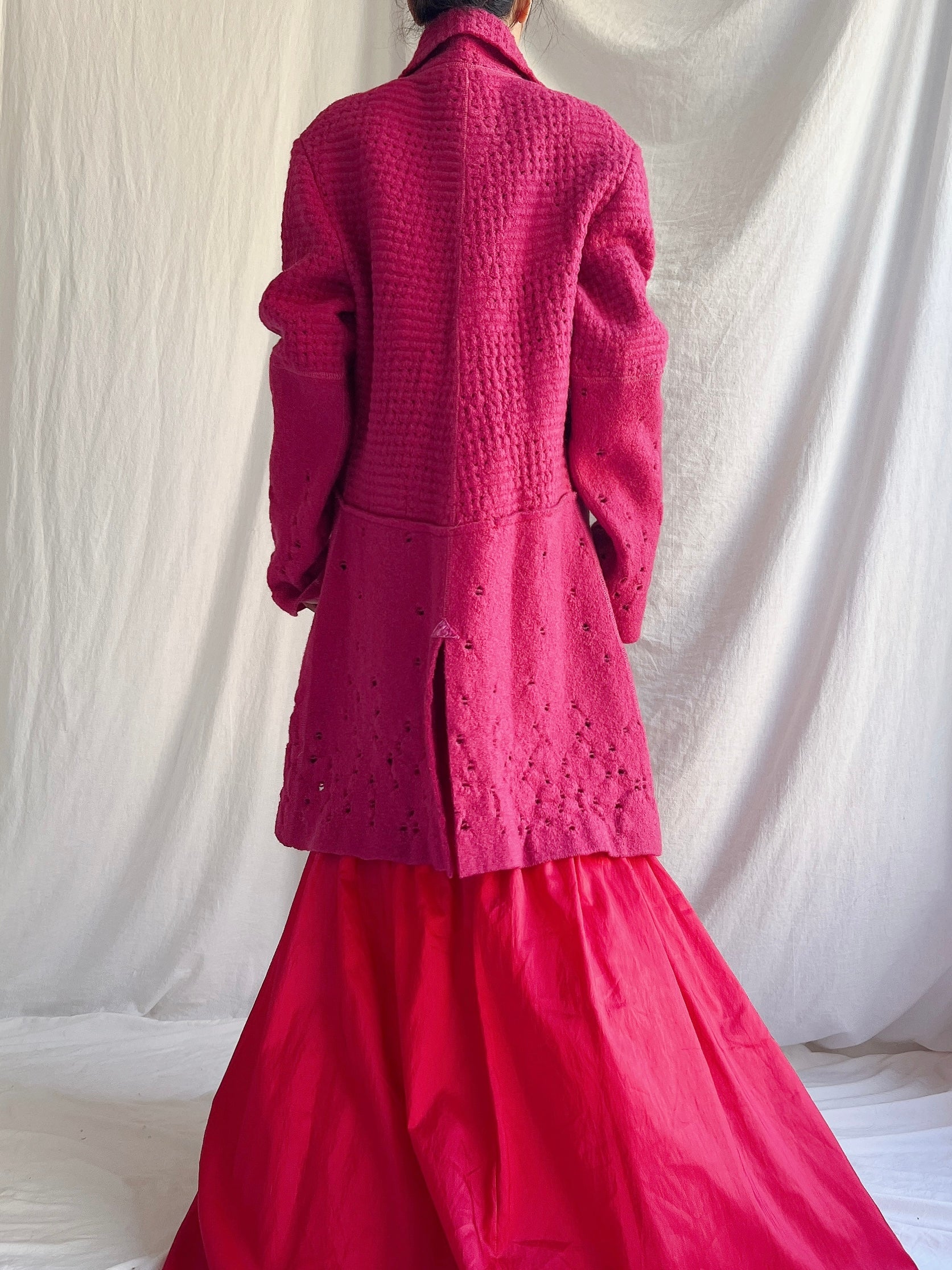 Vintage Magenta Wool Cutout Coat - M/L