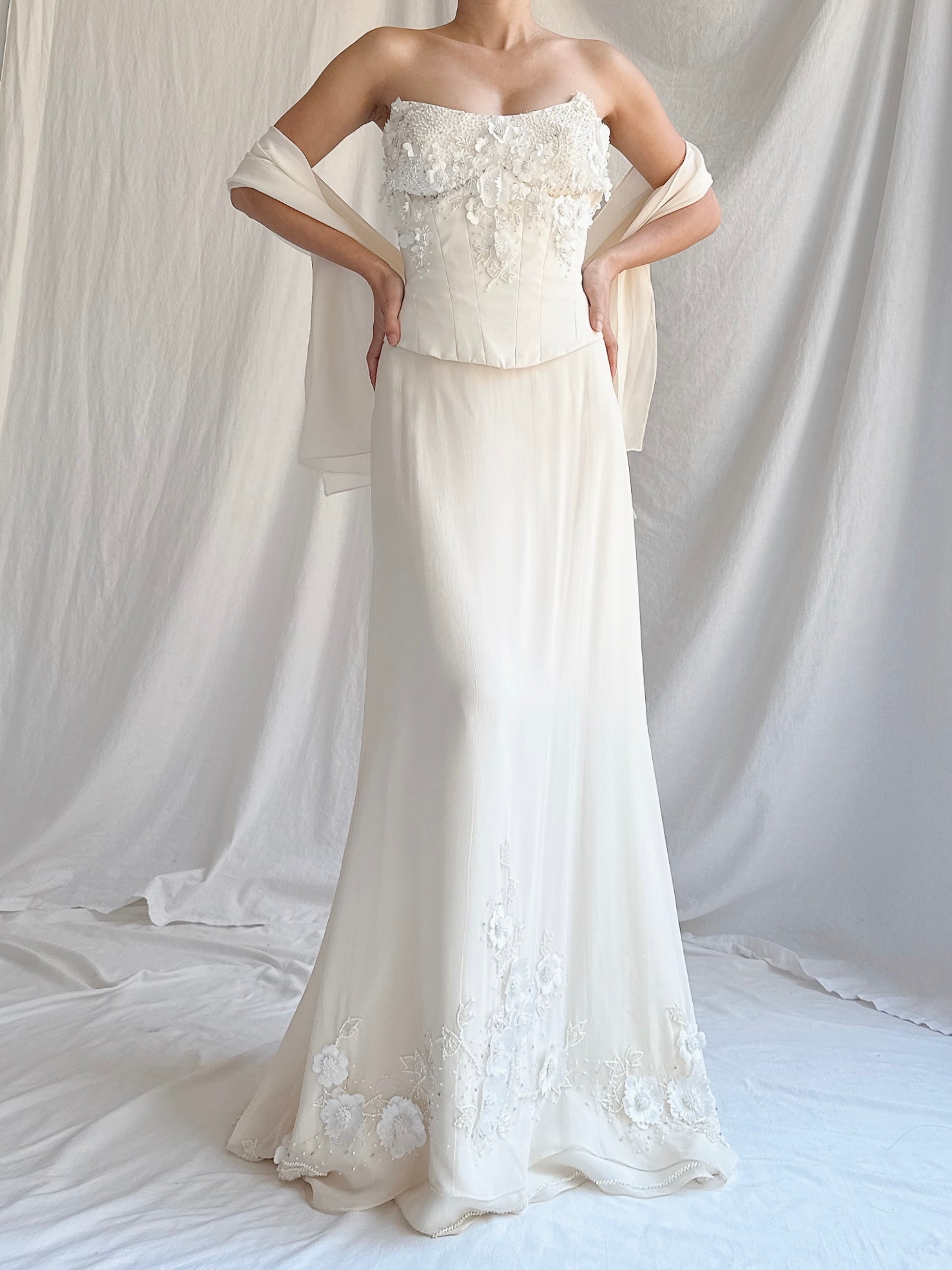 1990s Silk 3-Piece Floral Applique Set - S/4