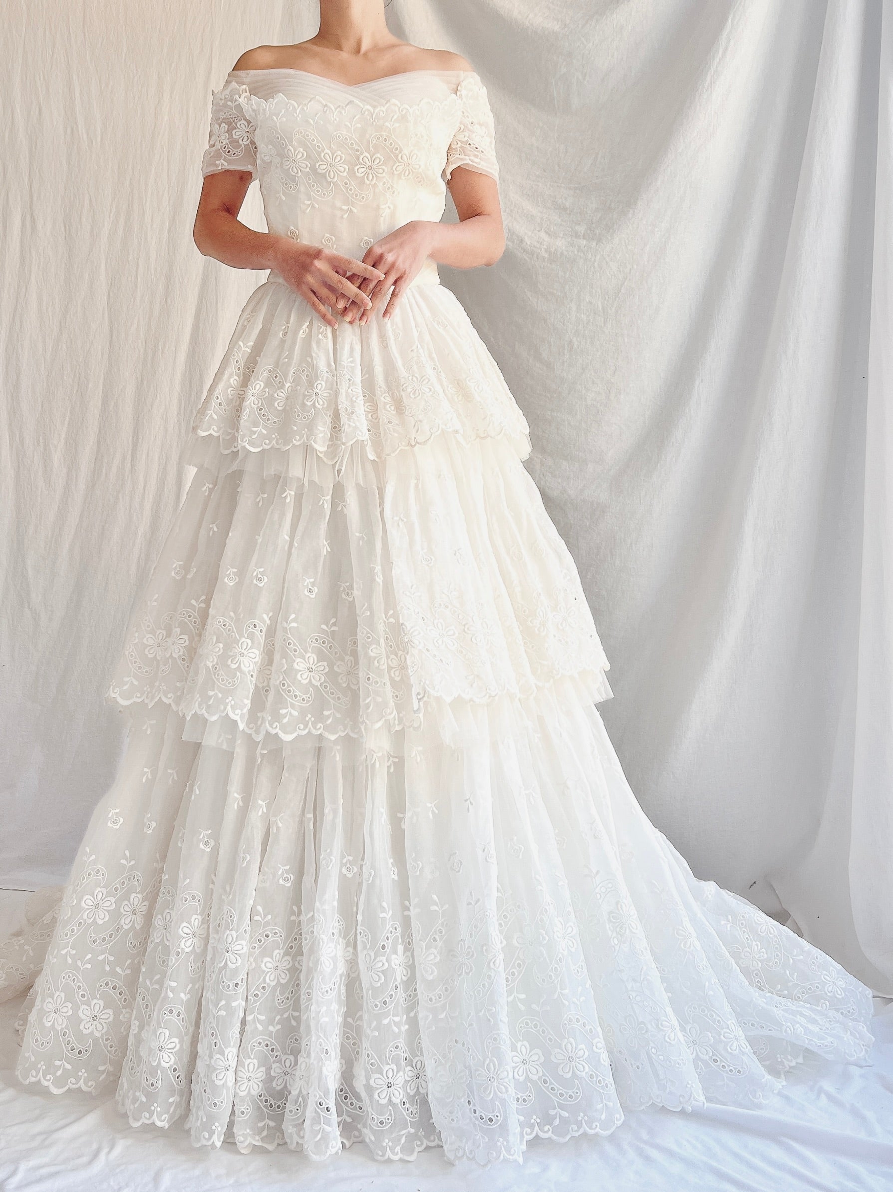 1950s Organza Embroidered Gown - XS