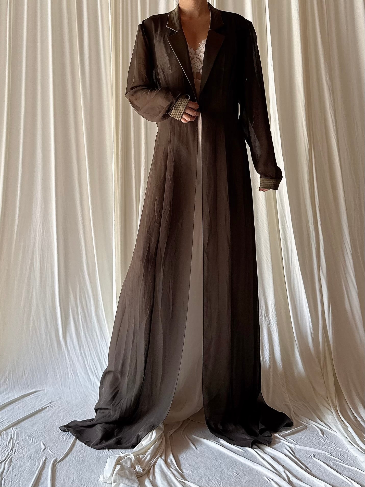 Vintage Moss Green Chiffon Duster - OSFM