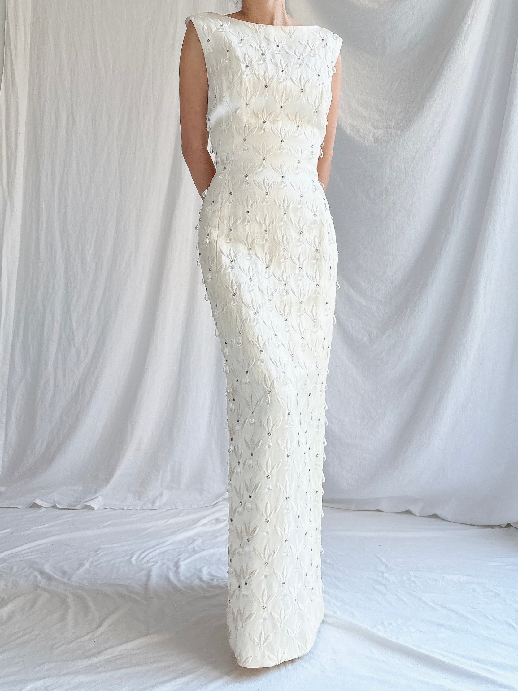1960 Silk Brocade Crystal Droplet Gown - XS/S