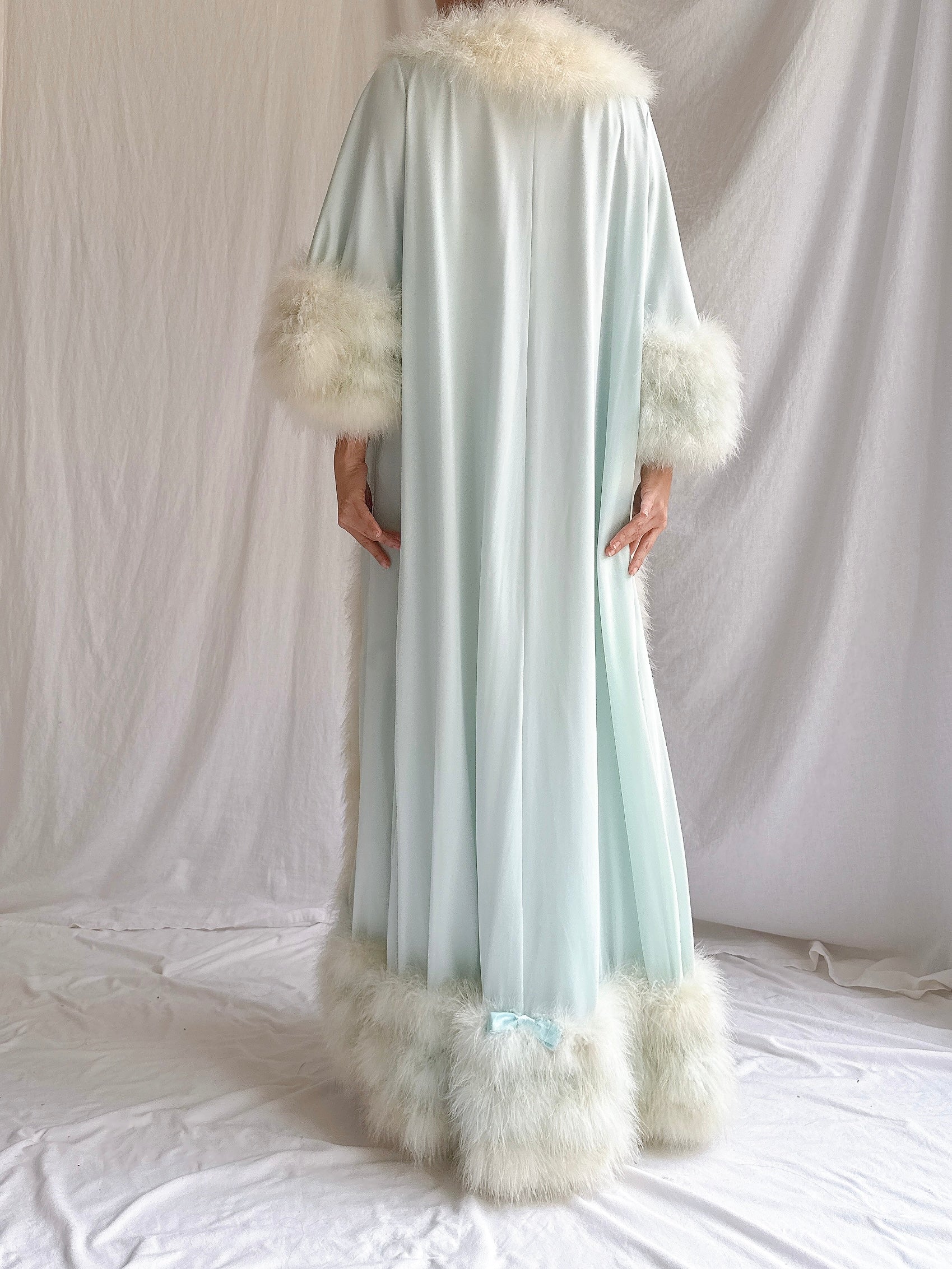 Rare 1960s Heft Baby Blue Marabou & Nylon Duster - OSFM