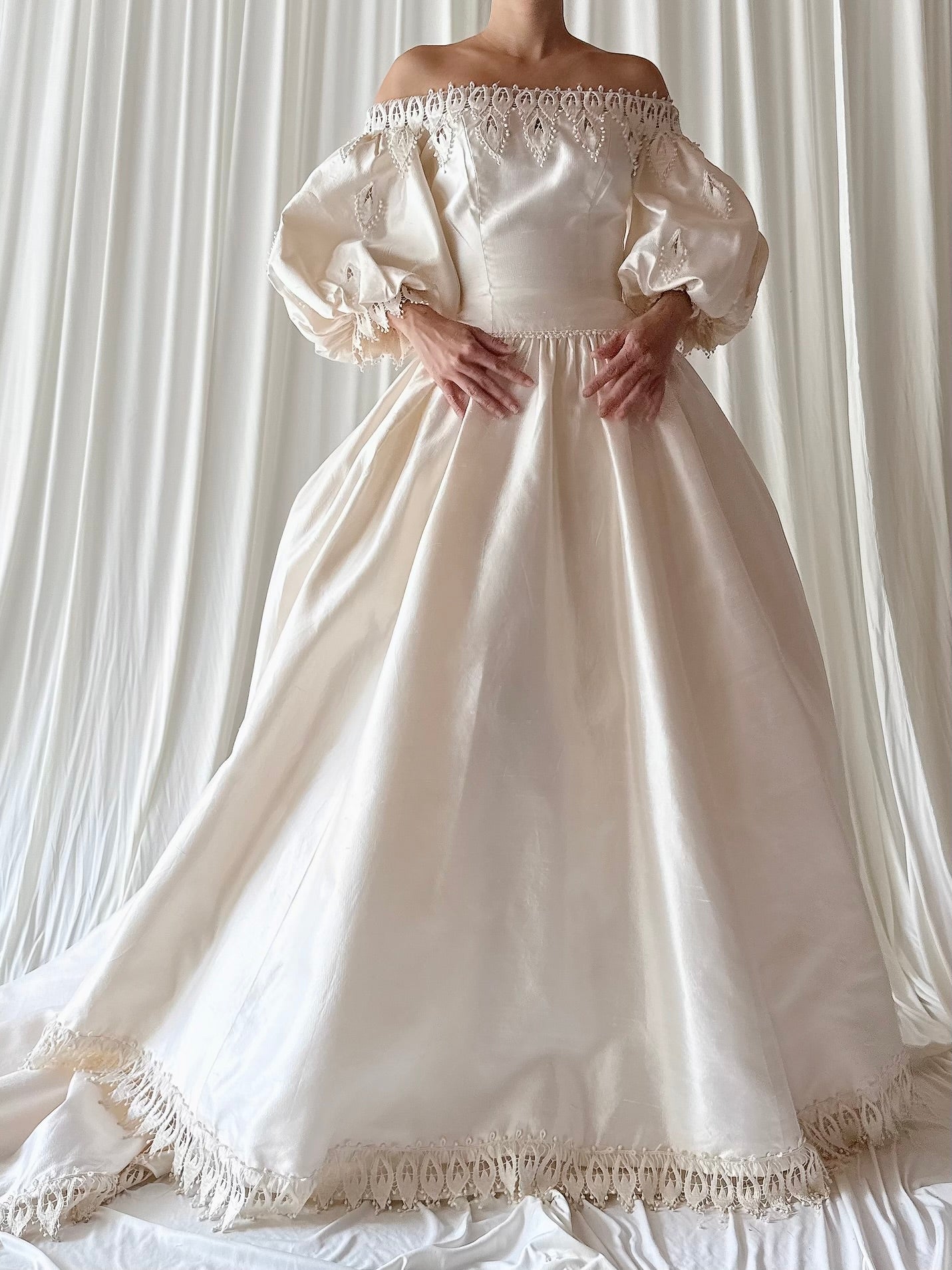 1990s Christos Puff Sleeve Raw Silk Dress -XS