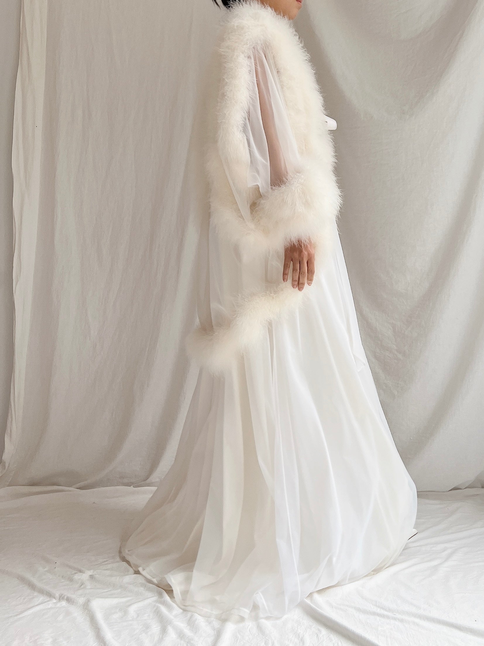 Vintage Sheer Marabou Feather Dressing Robe - OSFM