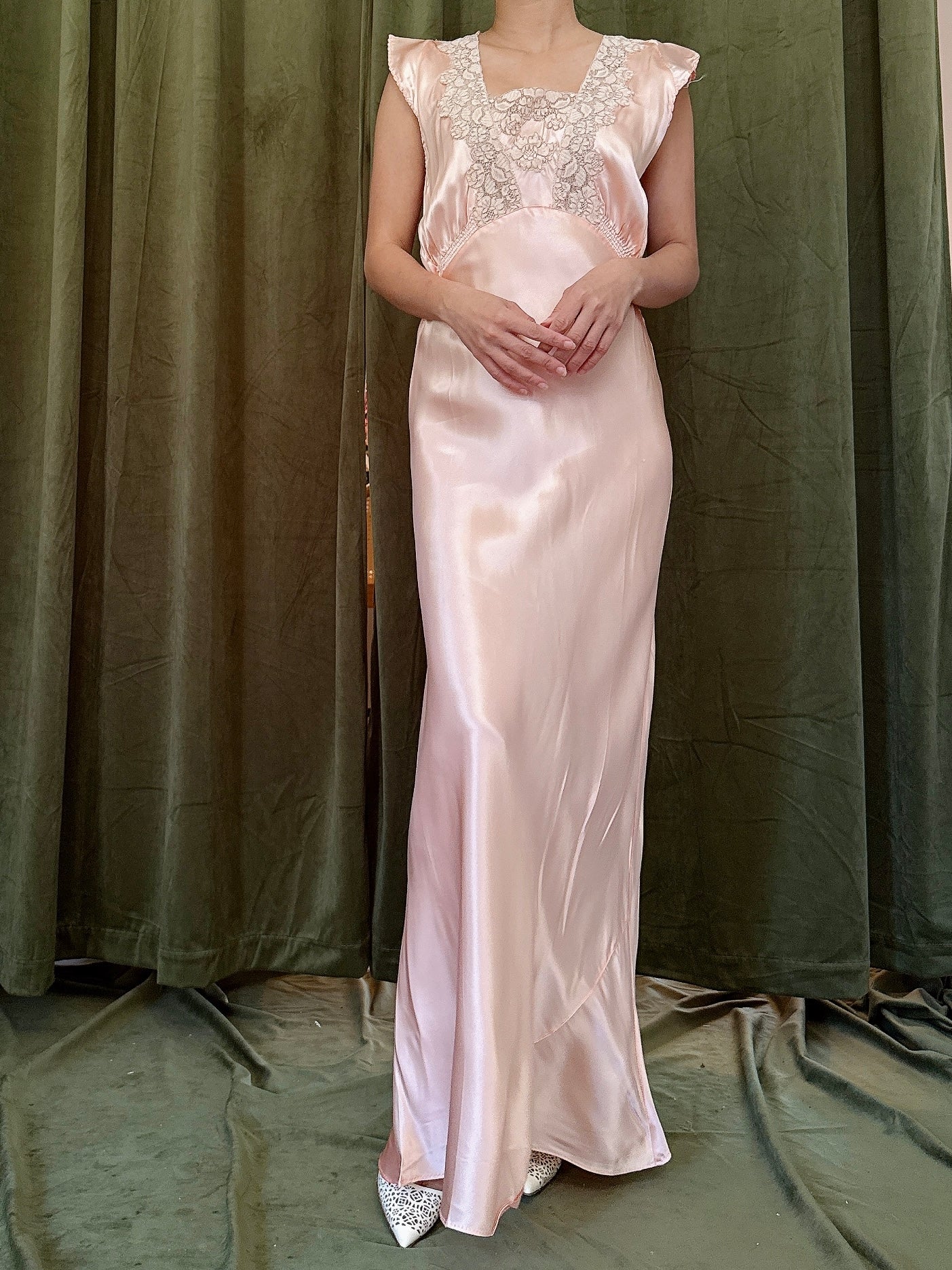 1930s Pink Satin Slip Dress