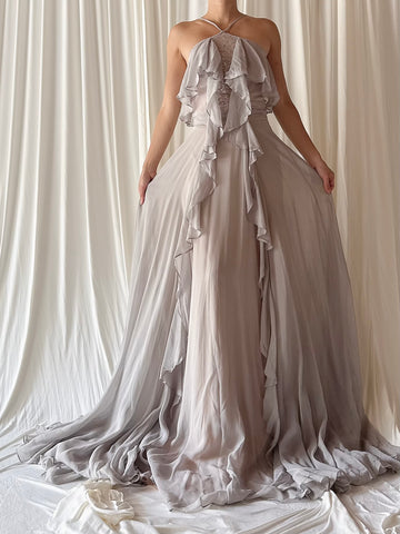 00 Pewter Chiffon Badgely Mishka Gown - XS/S