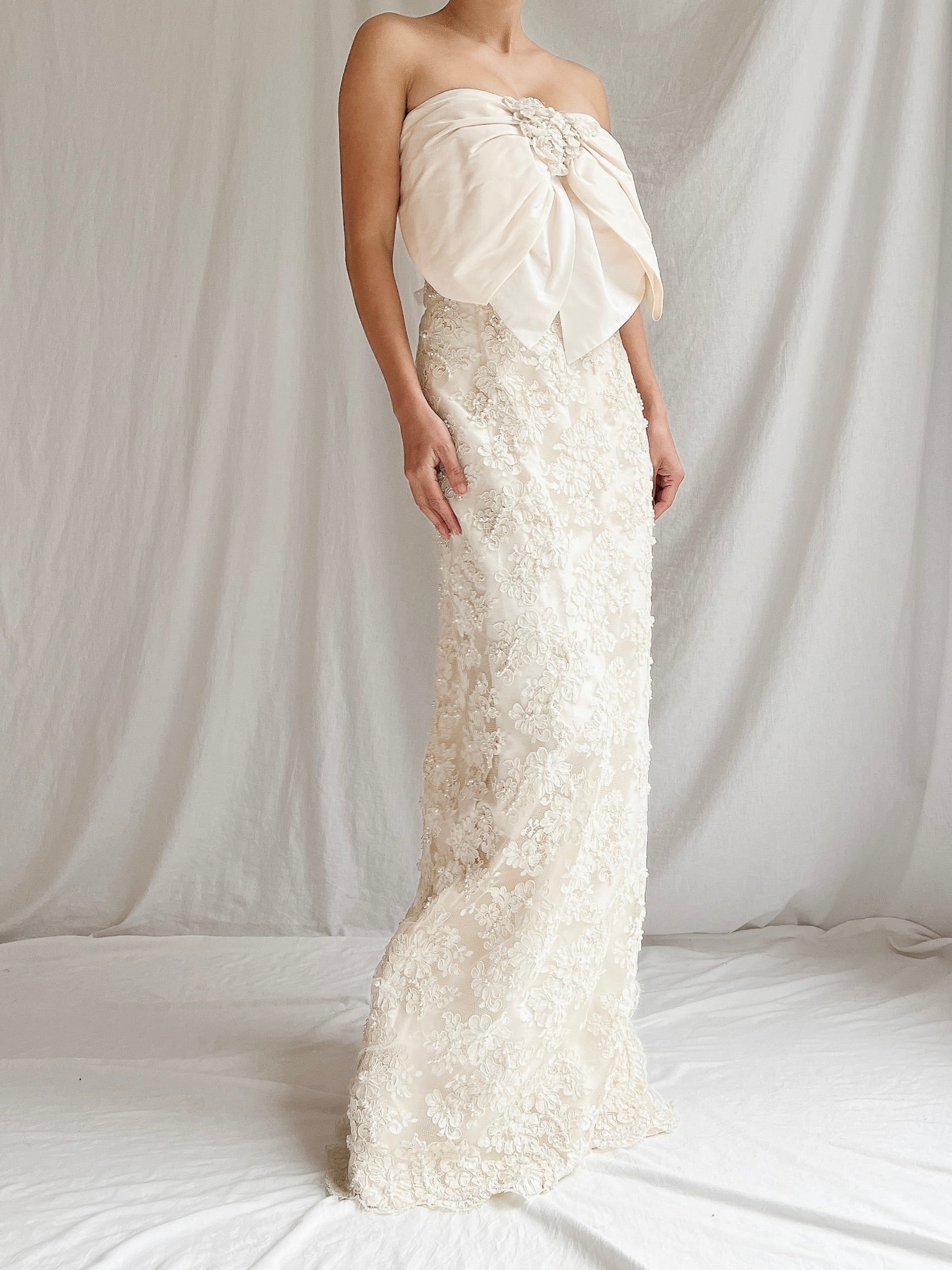 Vintage Silk and Corded Lace Gown - S/4