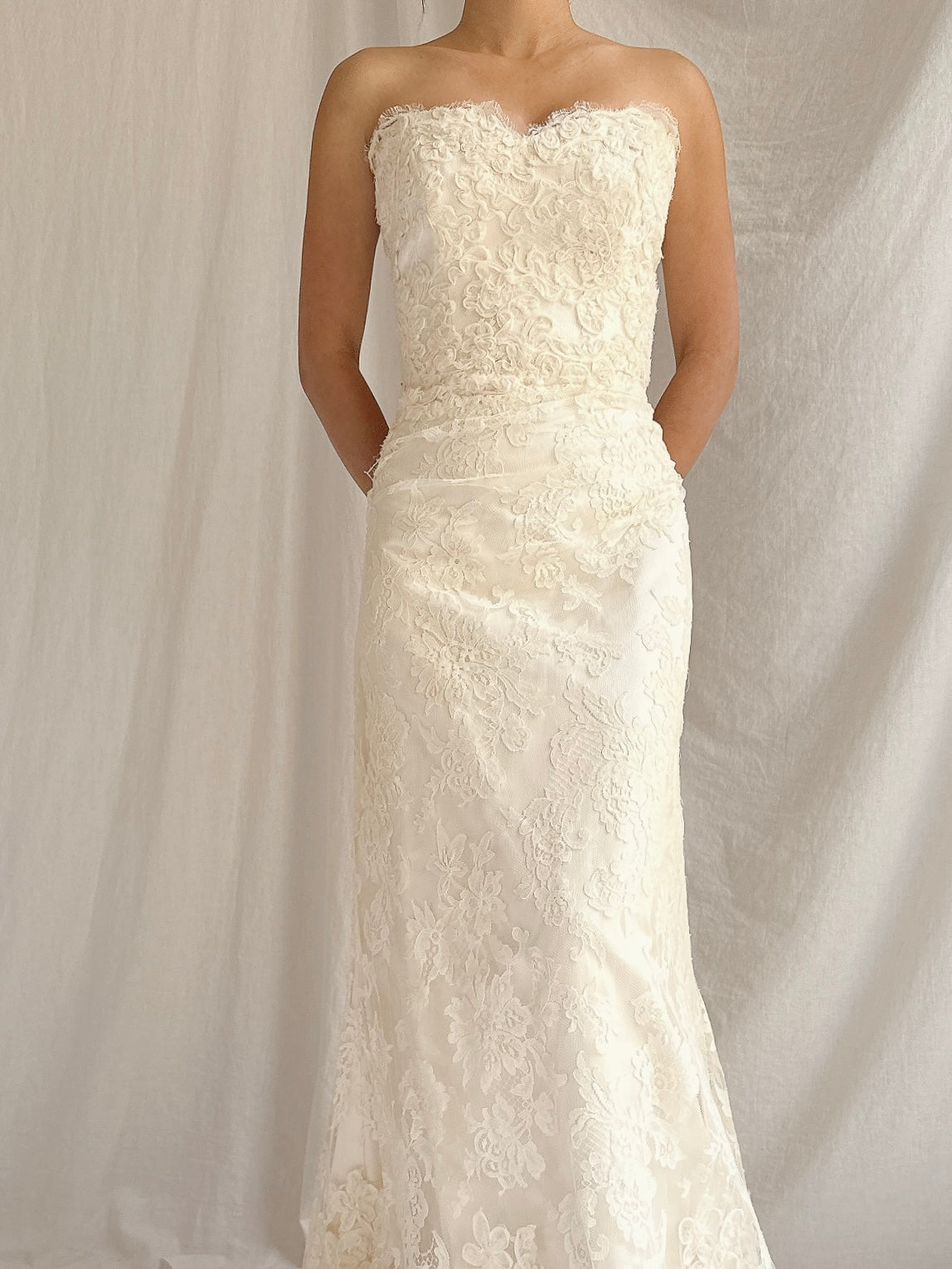 Vintage Strapless Lace Embroidered Gown - M/6
