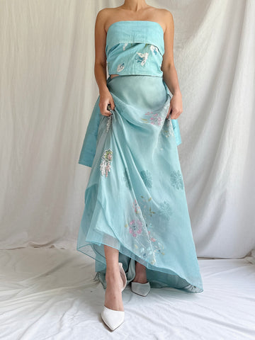 Vintage Painted Silk Organza Skirt - L