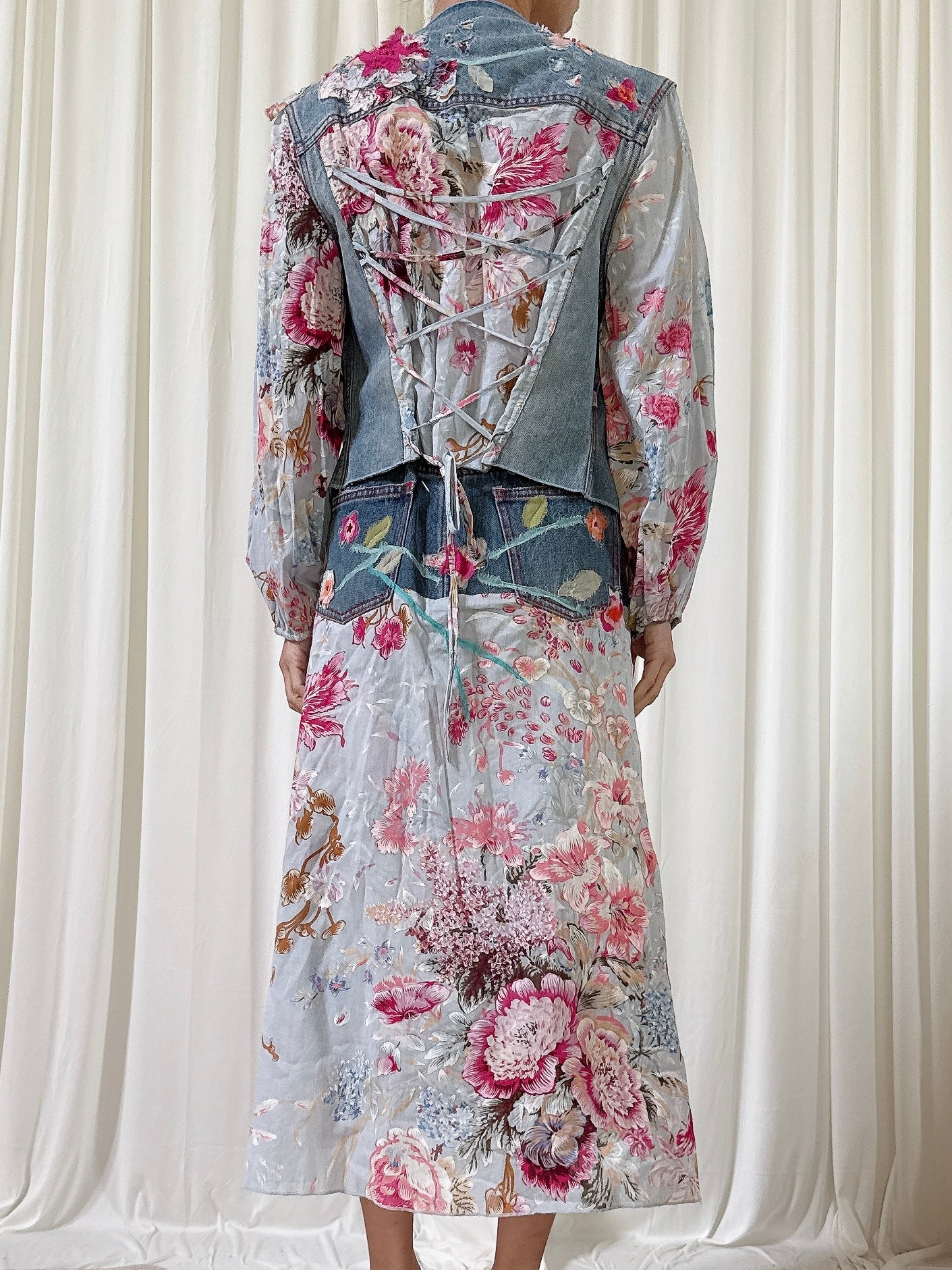 Vintage Lily Nucci 2 piece Denim Floral Set - IT 46