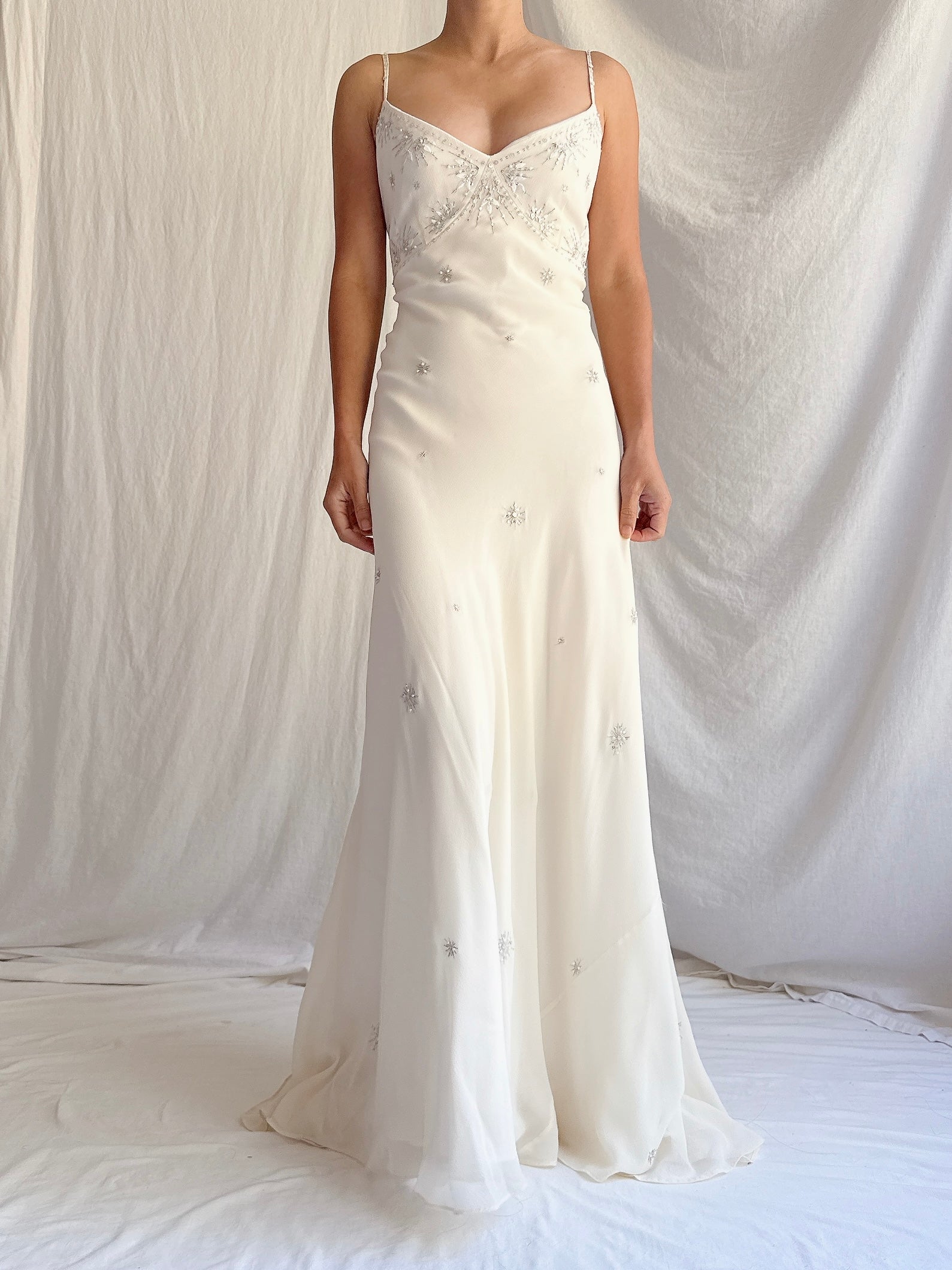 Vintage Bias Cut Silk Embellished Gown - Size S/M