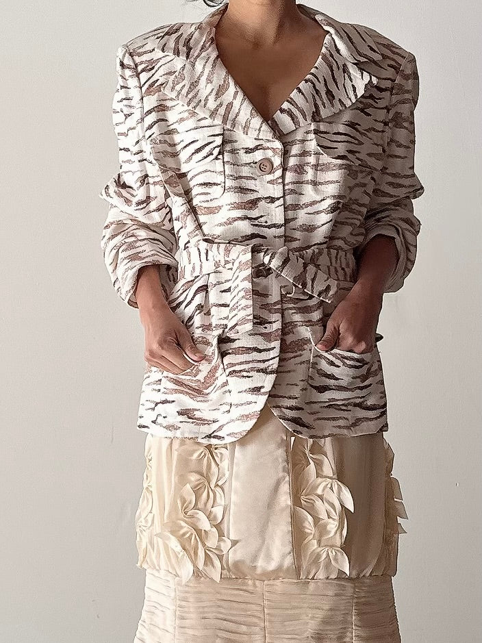 Vintage Solvai Linen Animal Print Jacket - FR44